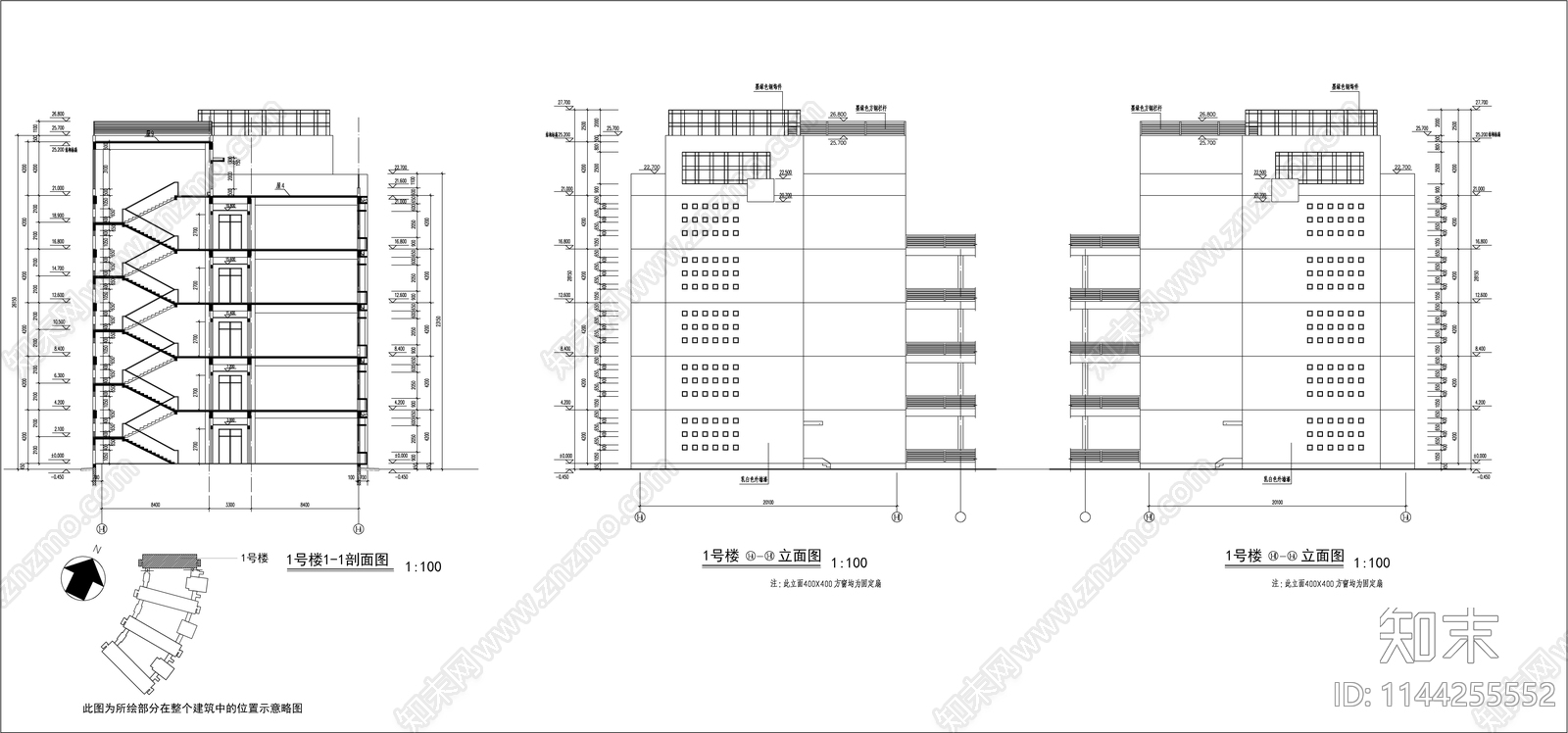 某技术学院教学楼建筑cad施工图下载【ID:1144255552】