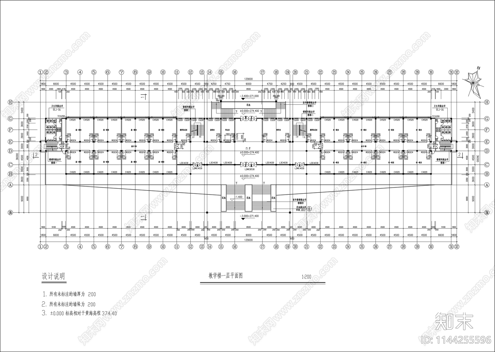 某院校教学楼建筑cad施工图下载【ID:1144255596】