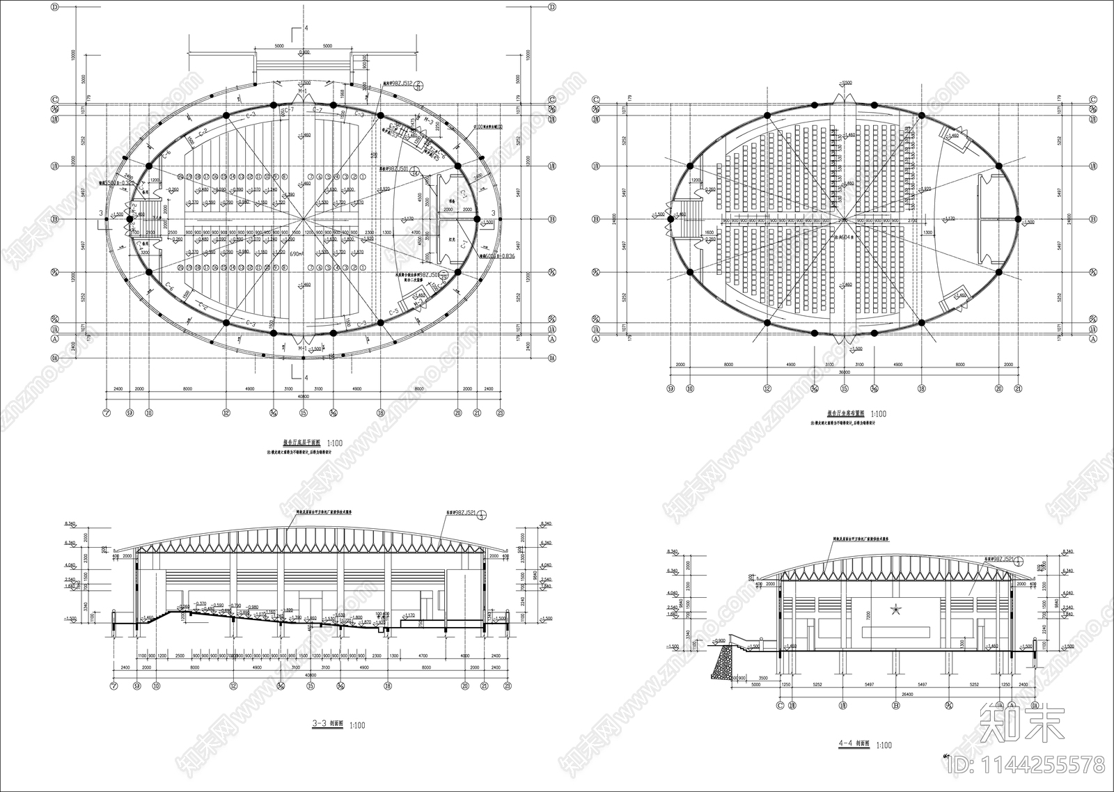 某大学教学楼报告厅建筑cad施工图下载【ID:1144255578】