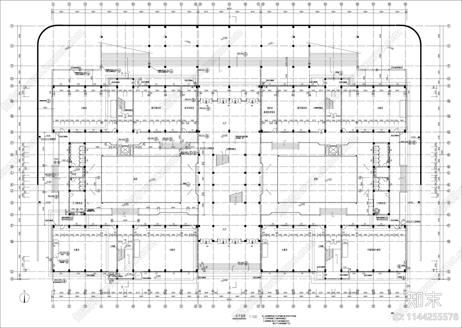 某大学教学楼报告厅建筑cad施工图下载【ID:1144255578】