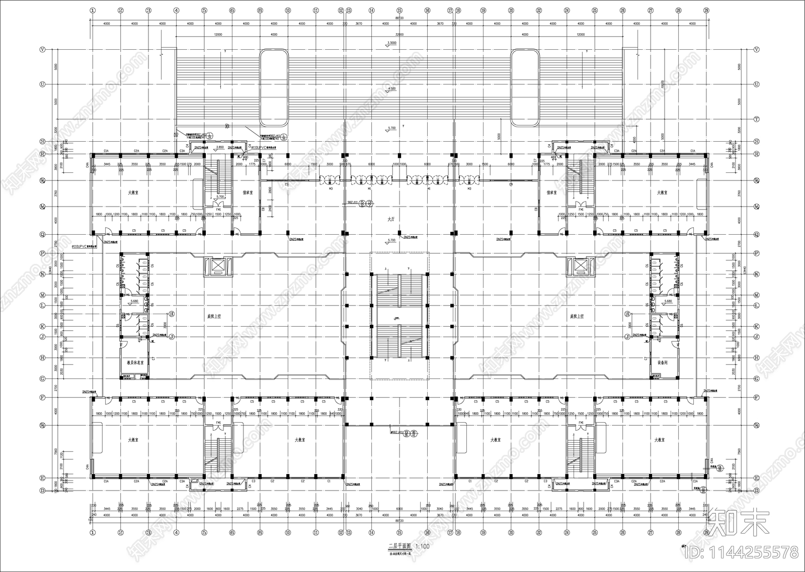 某大学教学楼报告厅建筑cad施工图下载【ID:1144255578】