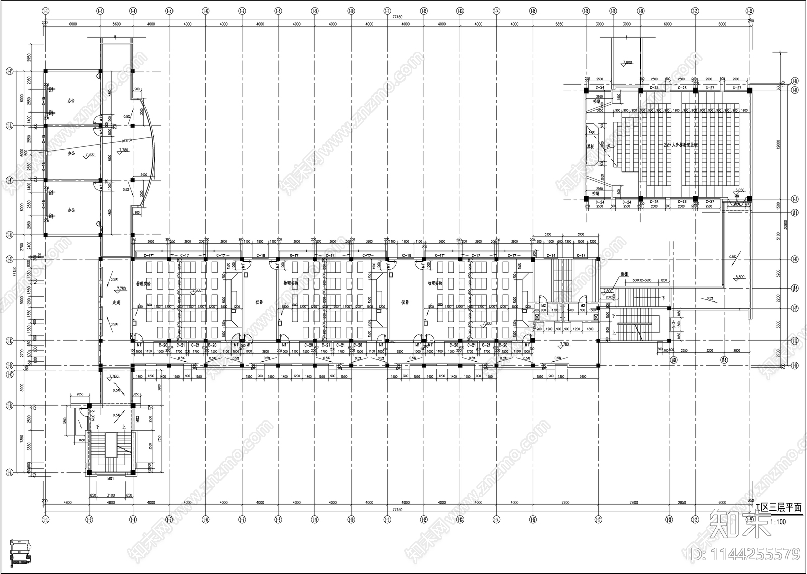 某县城中学教学楼建筑cad施工图下载【ID:1144255579】