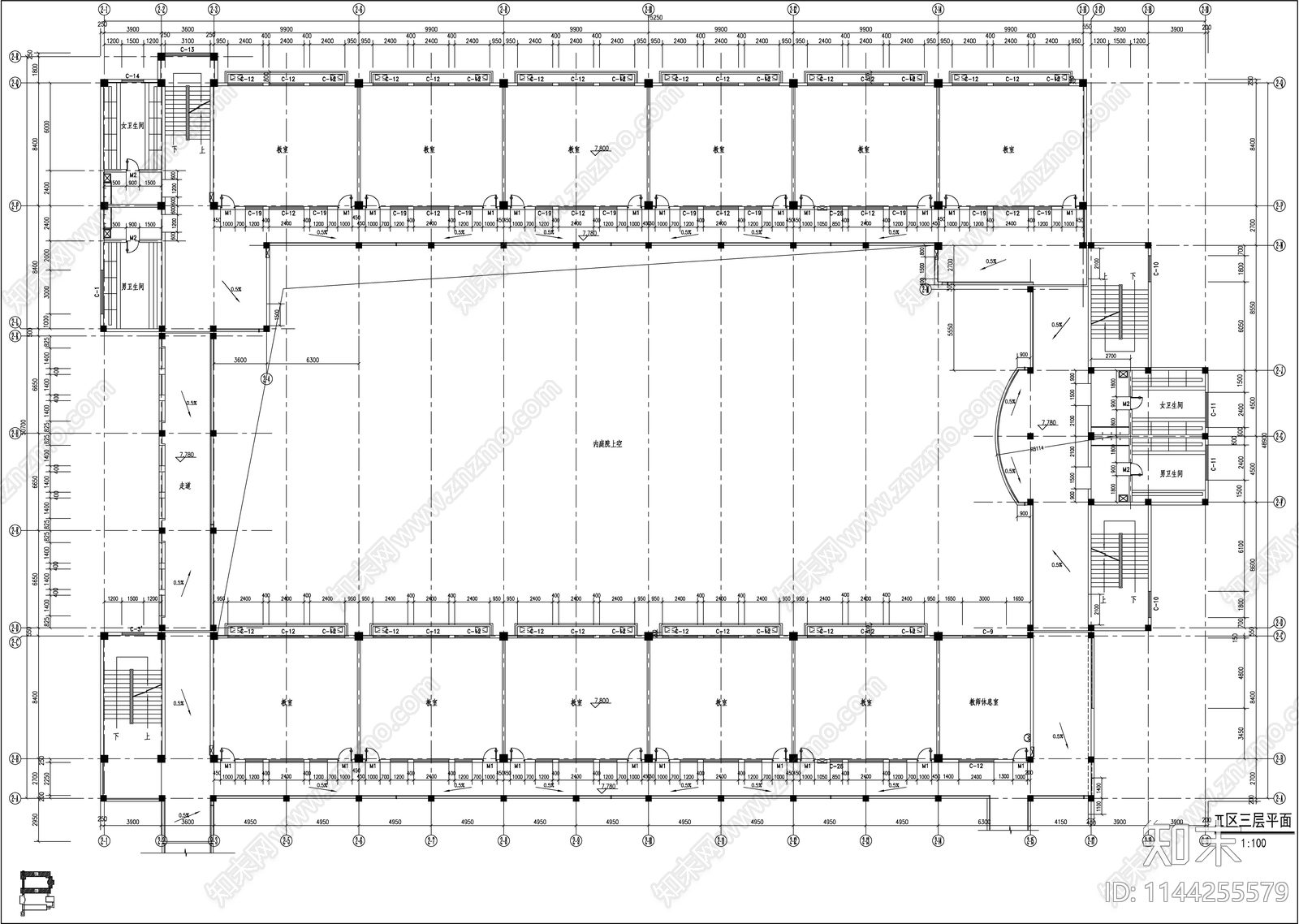 某县城中学教学楼建筑cad施工图下载【ID:1144255579】