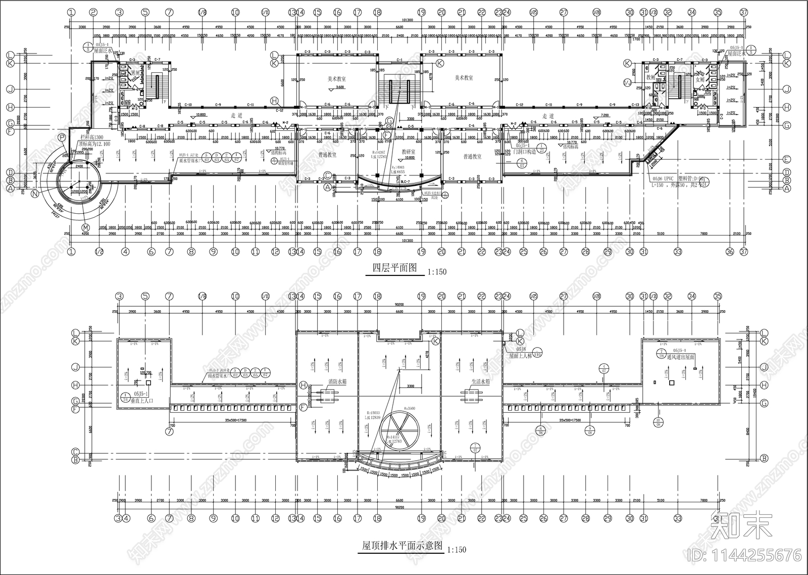 欧式风小学教学楼建筑cad施工图下载【ID:1144255676】