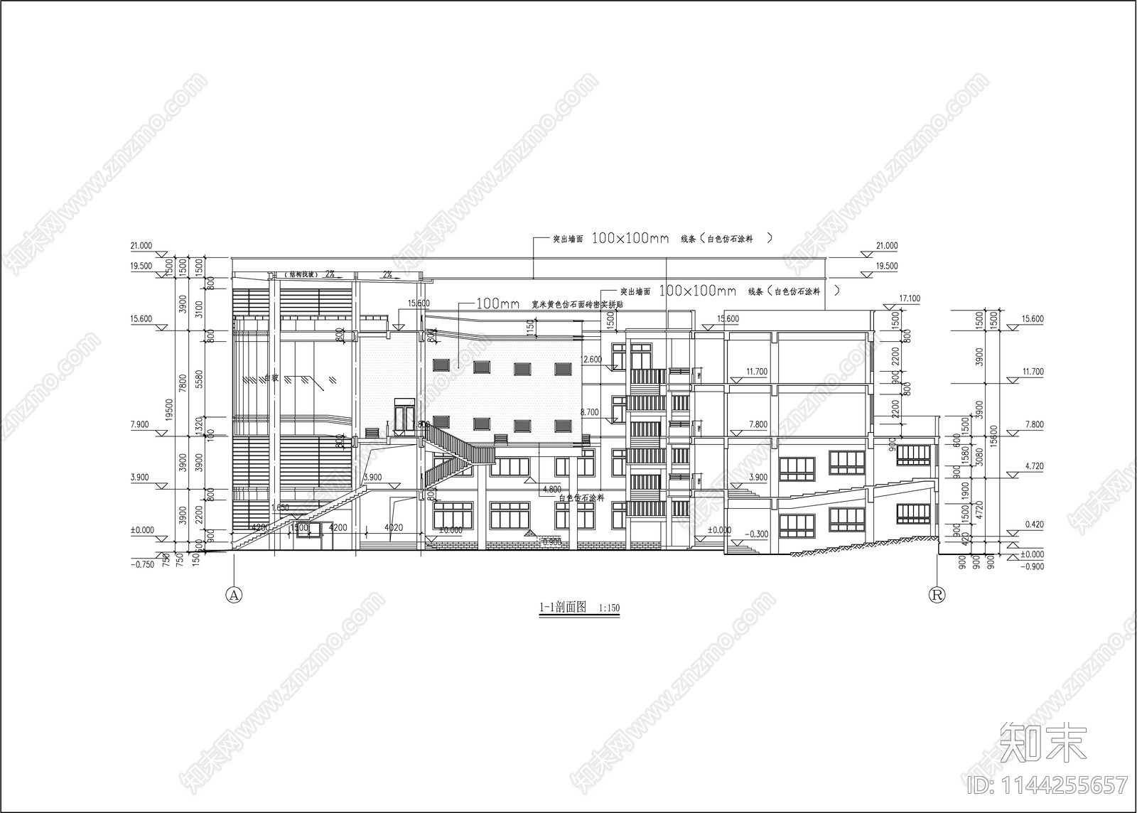 某职业学校教学楼建筑cad施工图下载【ID:1144255657】