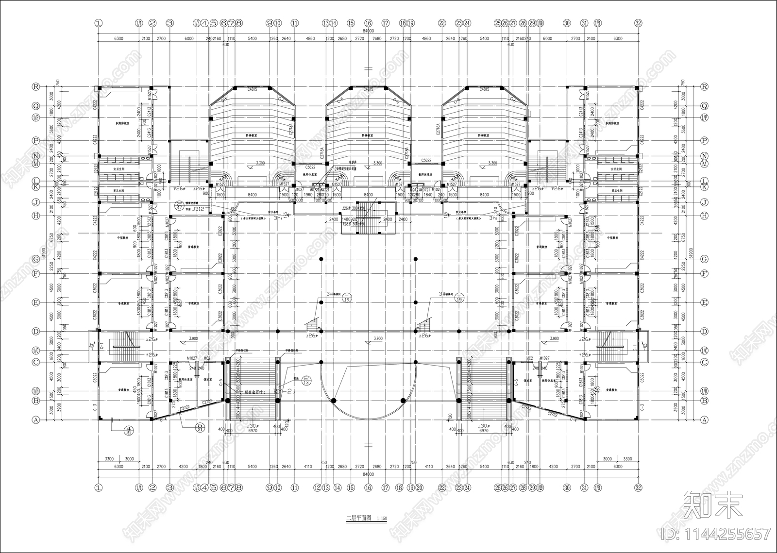 某职业学校教学楼建筑cad施工图下载【ID:1144255657】