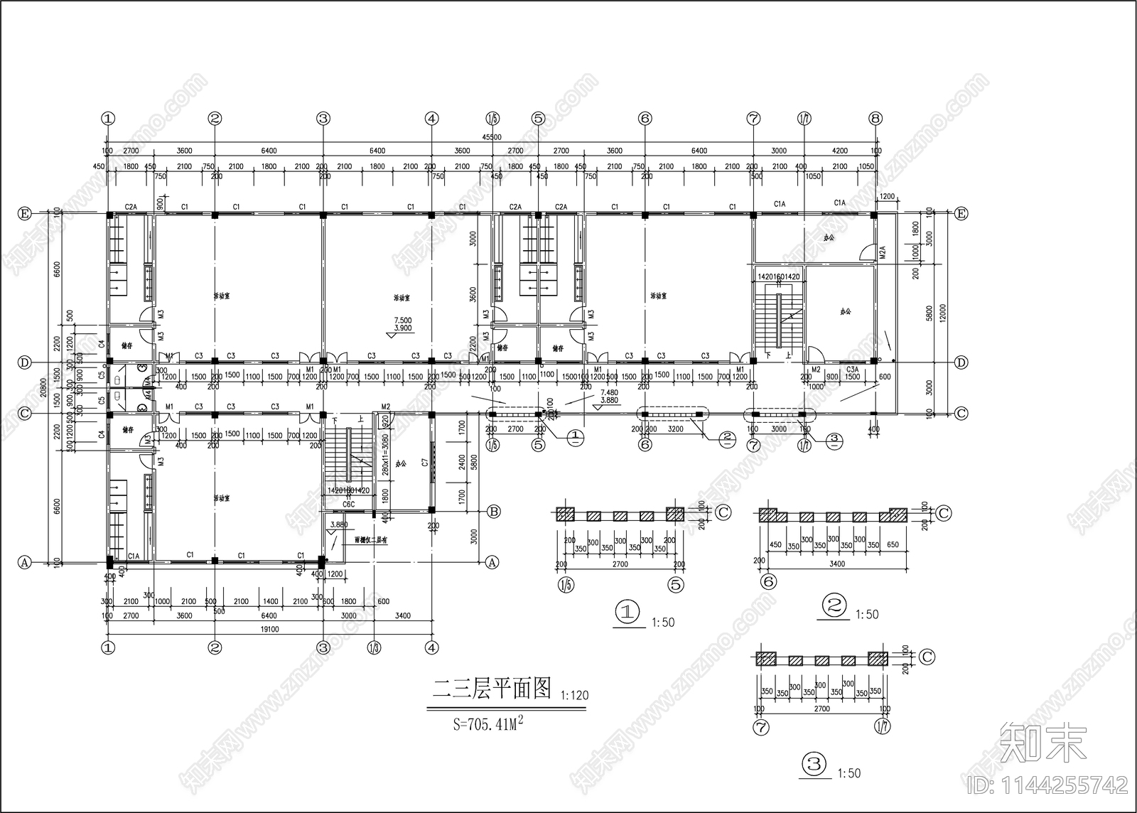 幼儿园教学楼建筑cad施工图下载【ID:1144255742】