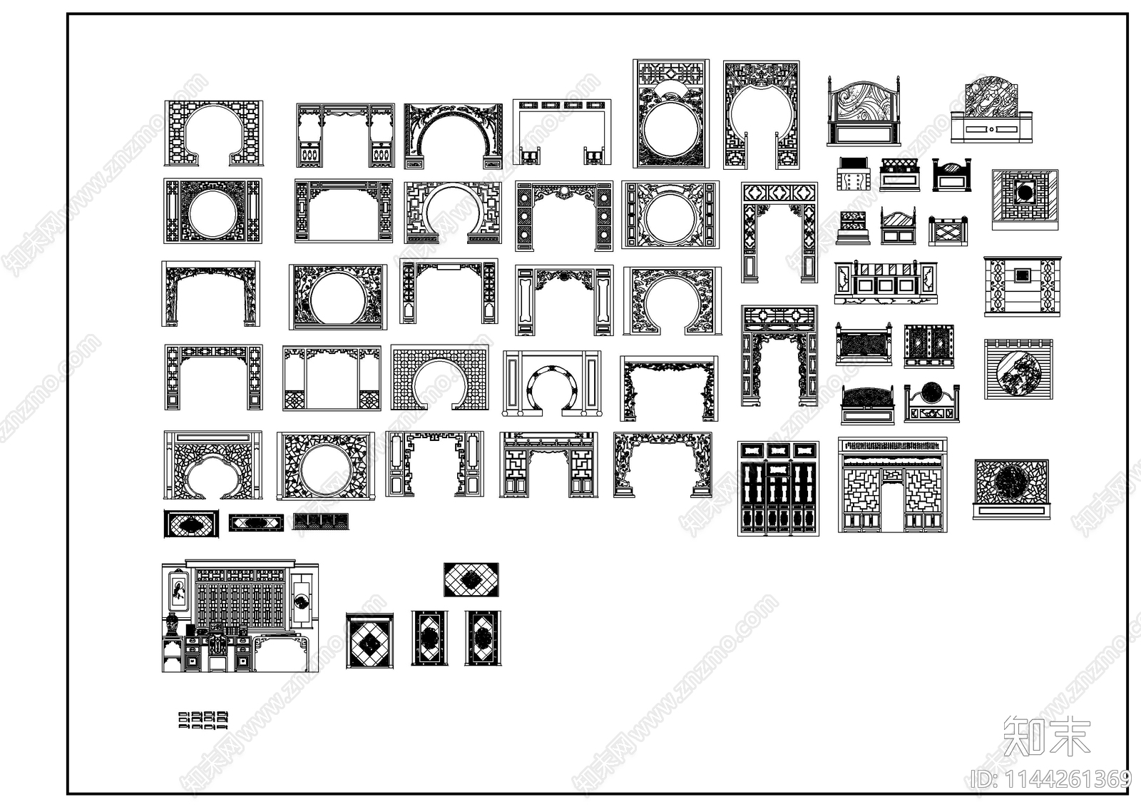 中式门隔断施工图下载【ID:1144261369】