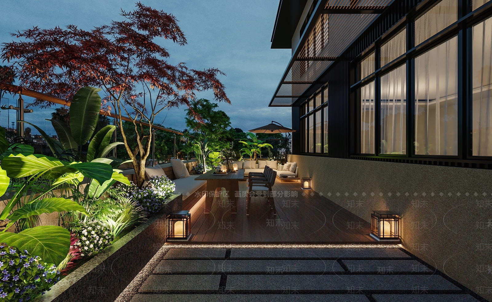 庭院景观露台别墅夜景3D模型下载【ID:1144266016】