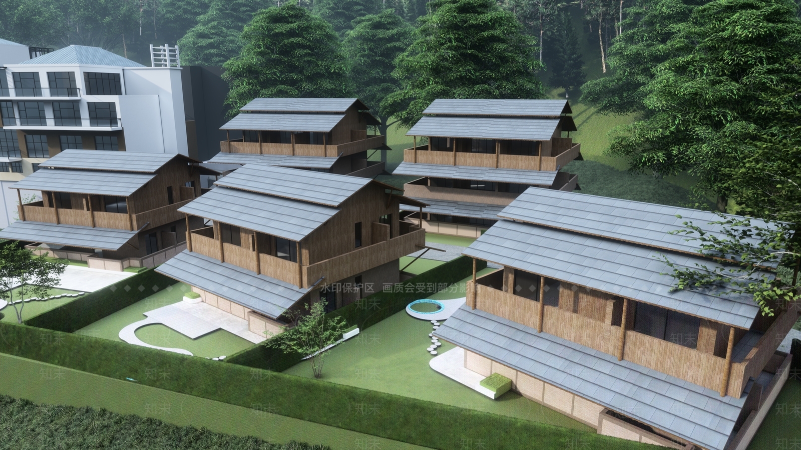 中式民宿木屋SU模型下载【ID:1144265696】