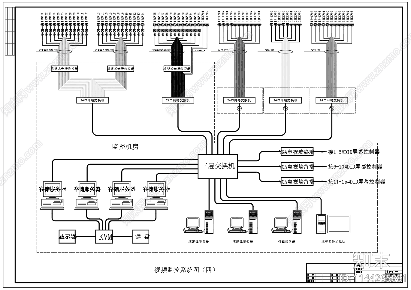 数模混合视频监控系统cad施工图下载【ID:1144265881】