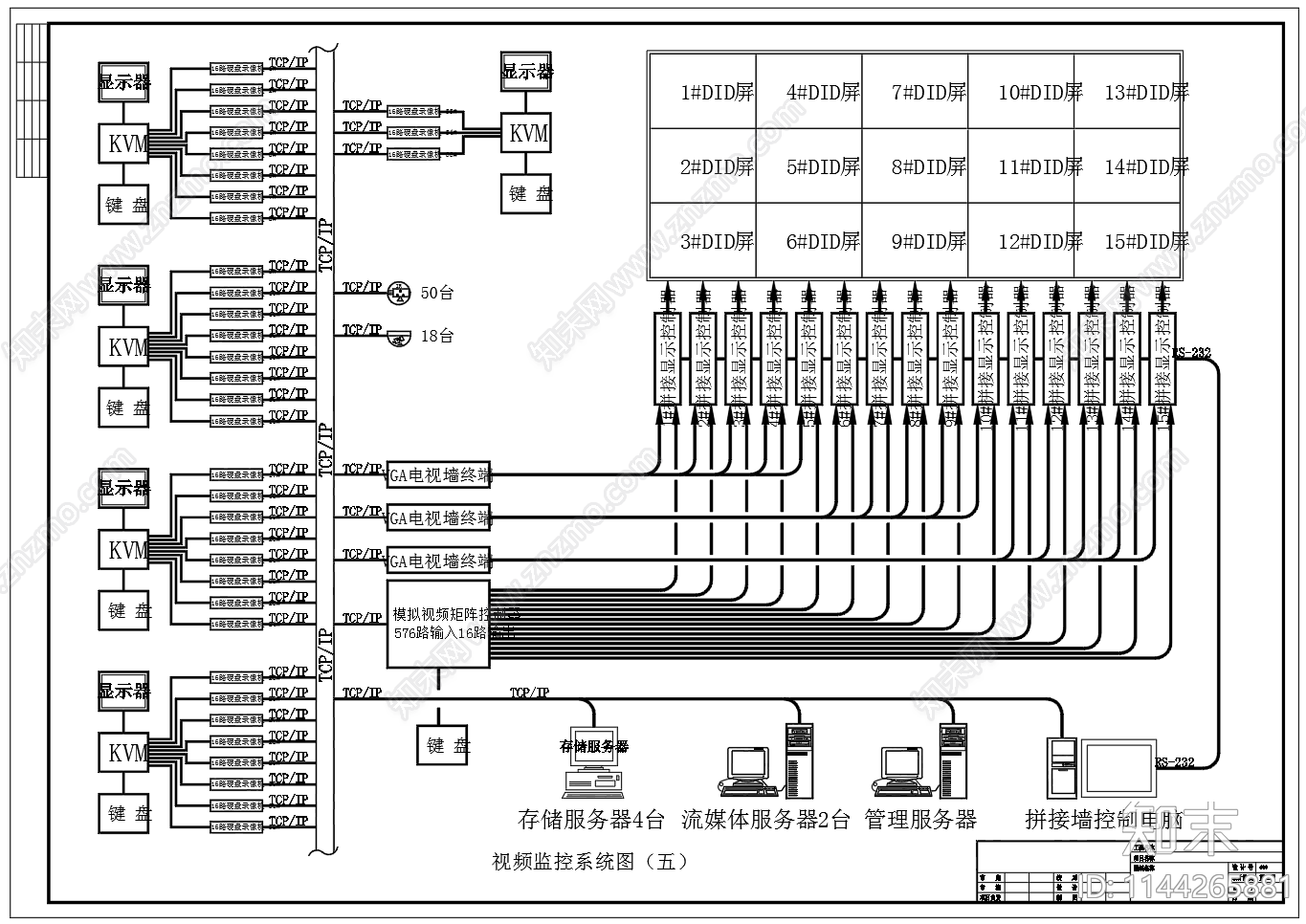 数模混合视频监控系统cad施工图下载【ID:1144265881】