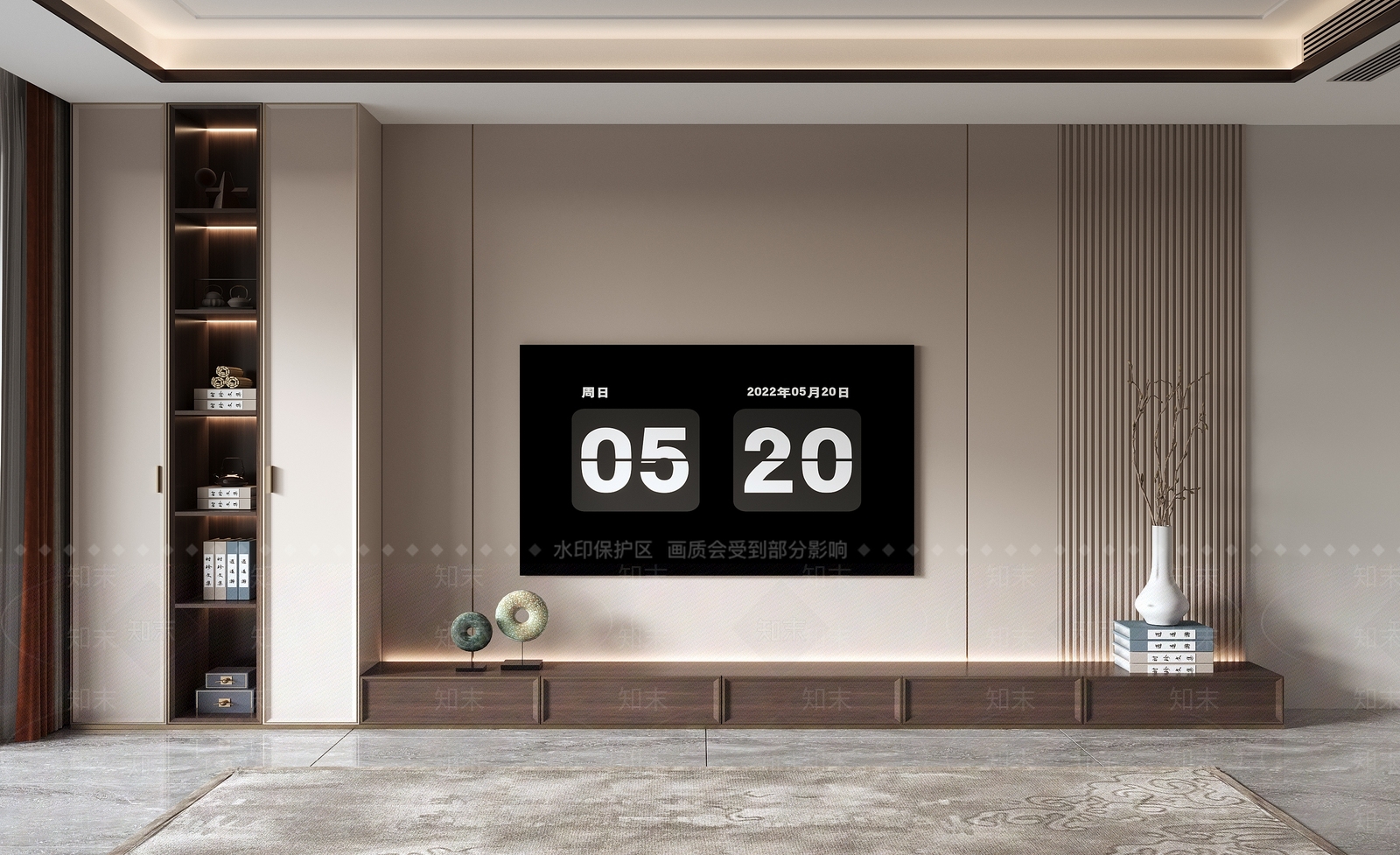 新中式客厅电视背景3D模型下载【ID:1144267311】