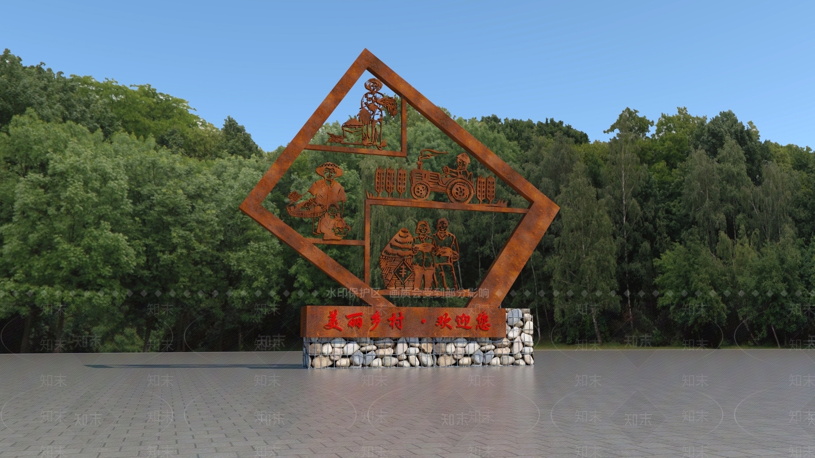 现代农耕文化乡村雕塑小品SU模型下载【ID:1144268104】