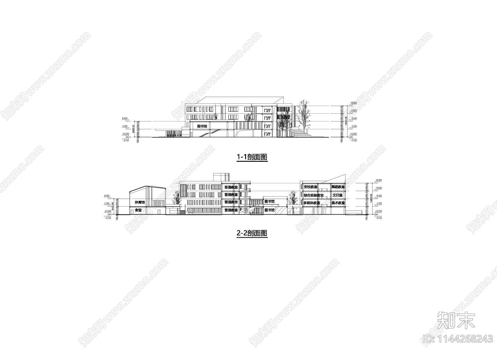 小学校园建筑cad施工图下载【ID:1144268243】