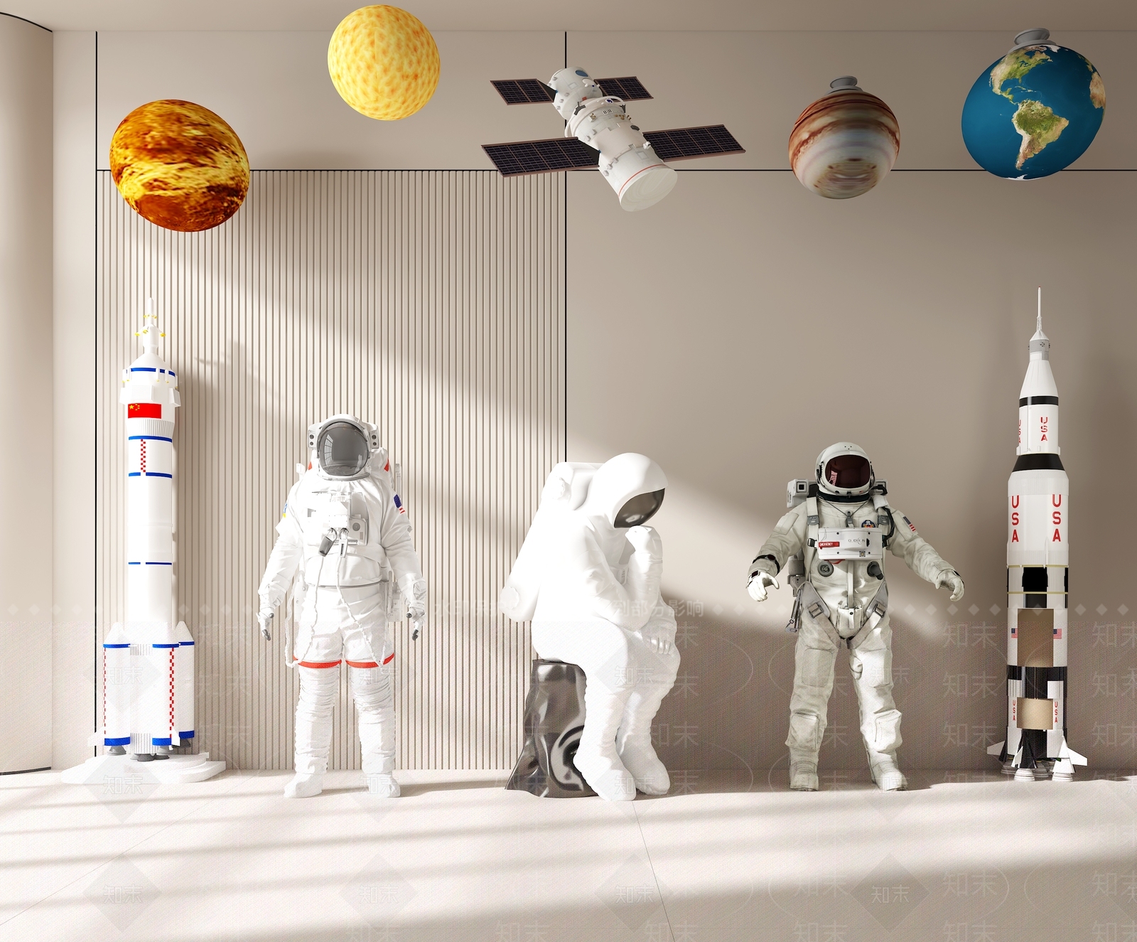 现代太空人雕塑太空服太空人太空火箭太空飞船星球火星木星装饰吊3D模型下载【ID:1144271062】