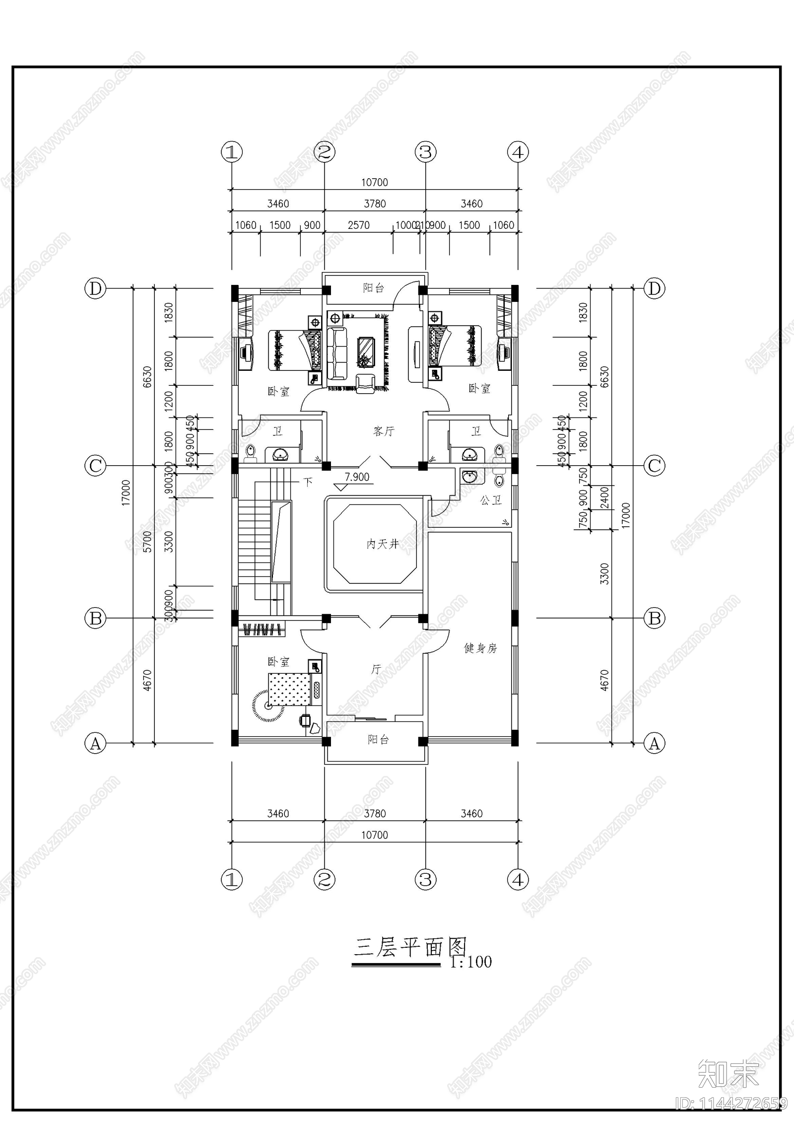 徽派民居建筑cad施工图下载【ID:1144272659】