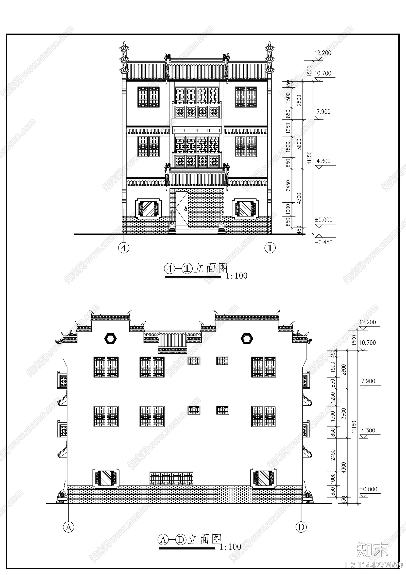 徽派民居建筑cad施工图下载【ID:1144272659】