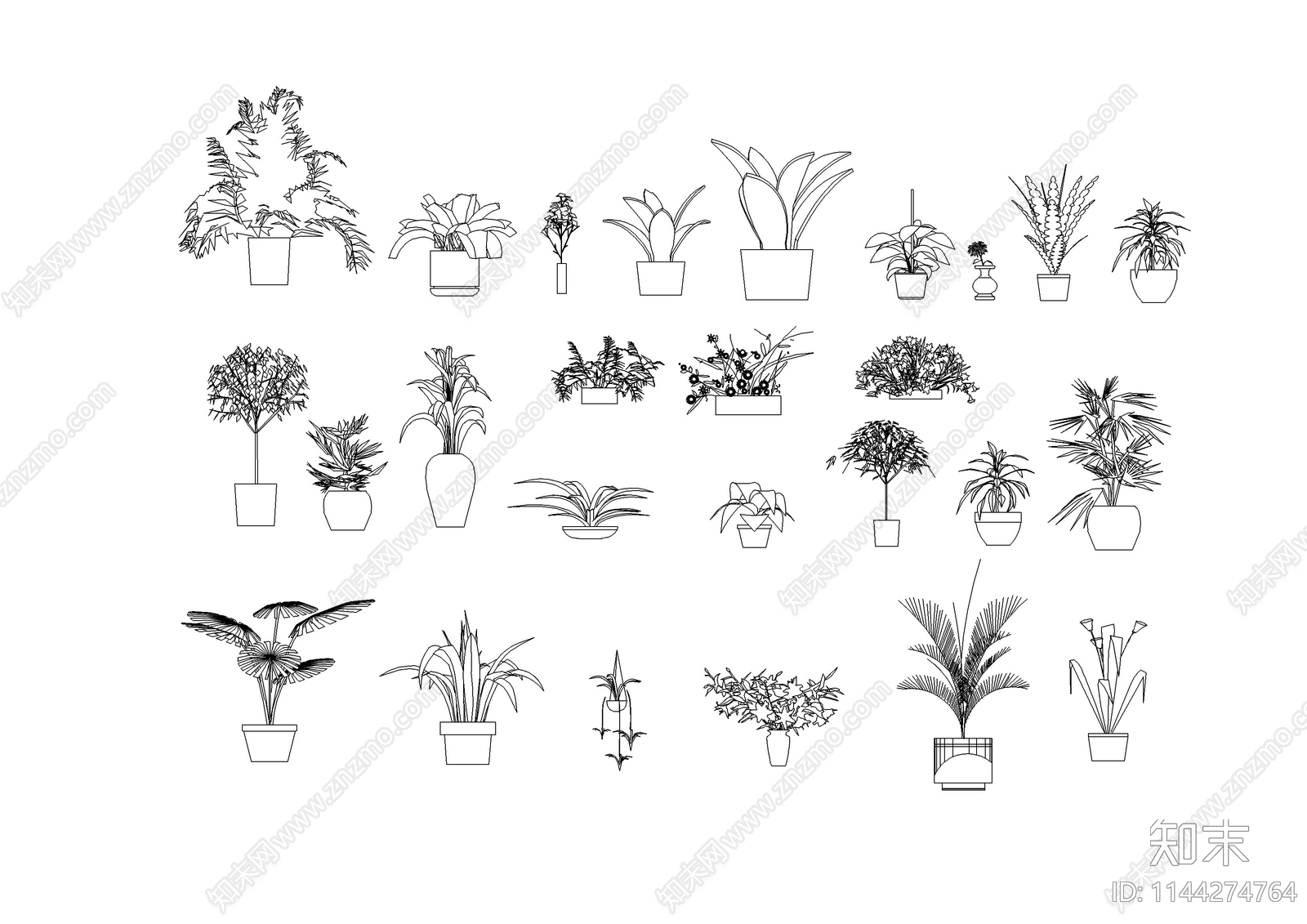 室内花盆立面cad施工图下载【ID:1144274764】