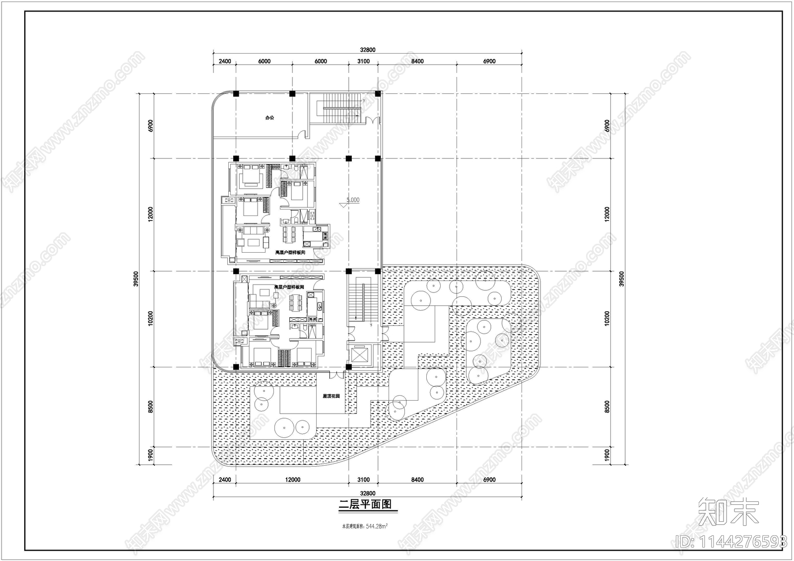 售楼处建筑平面图cad施工图下载【ID:1144276593】