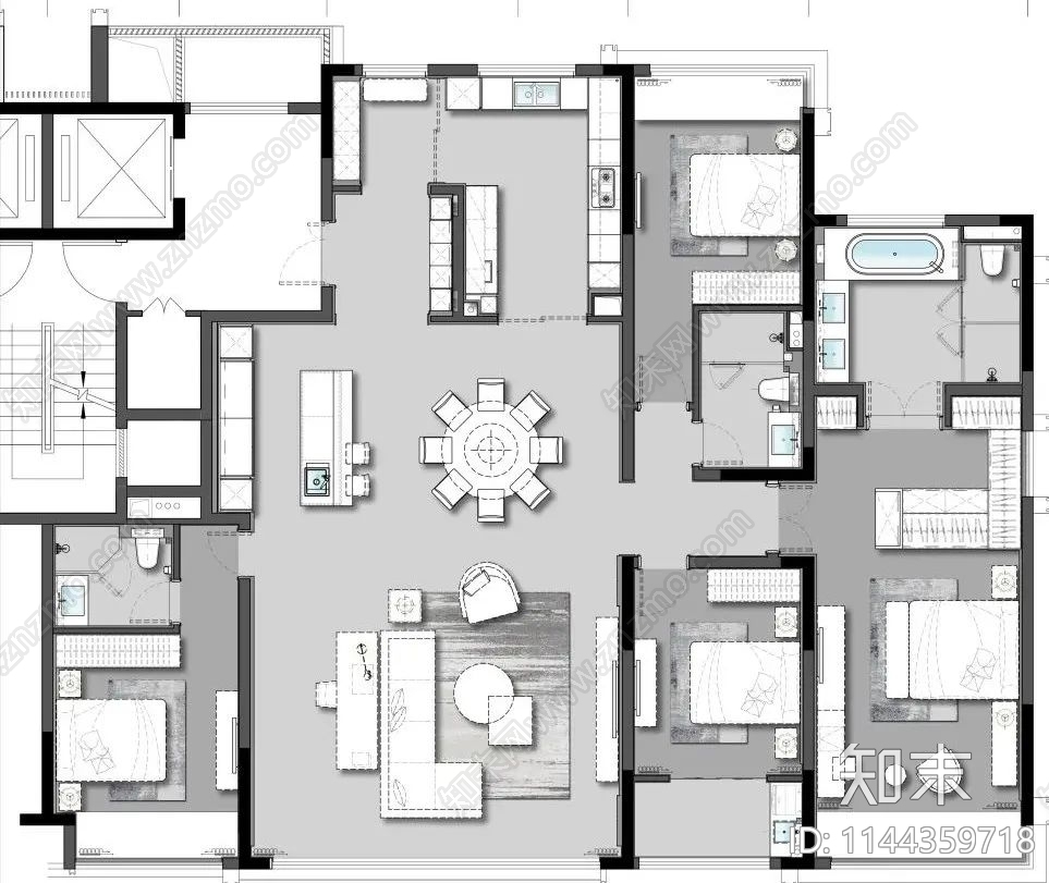 常州嘉宏一江风华240m²大平层室内cad施工图下载【ID:1144359718】