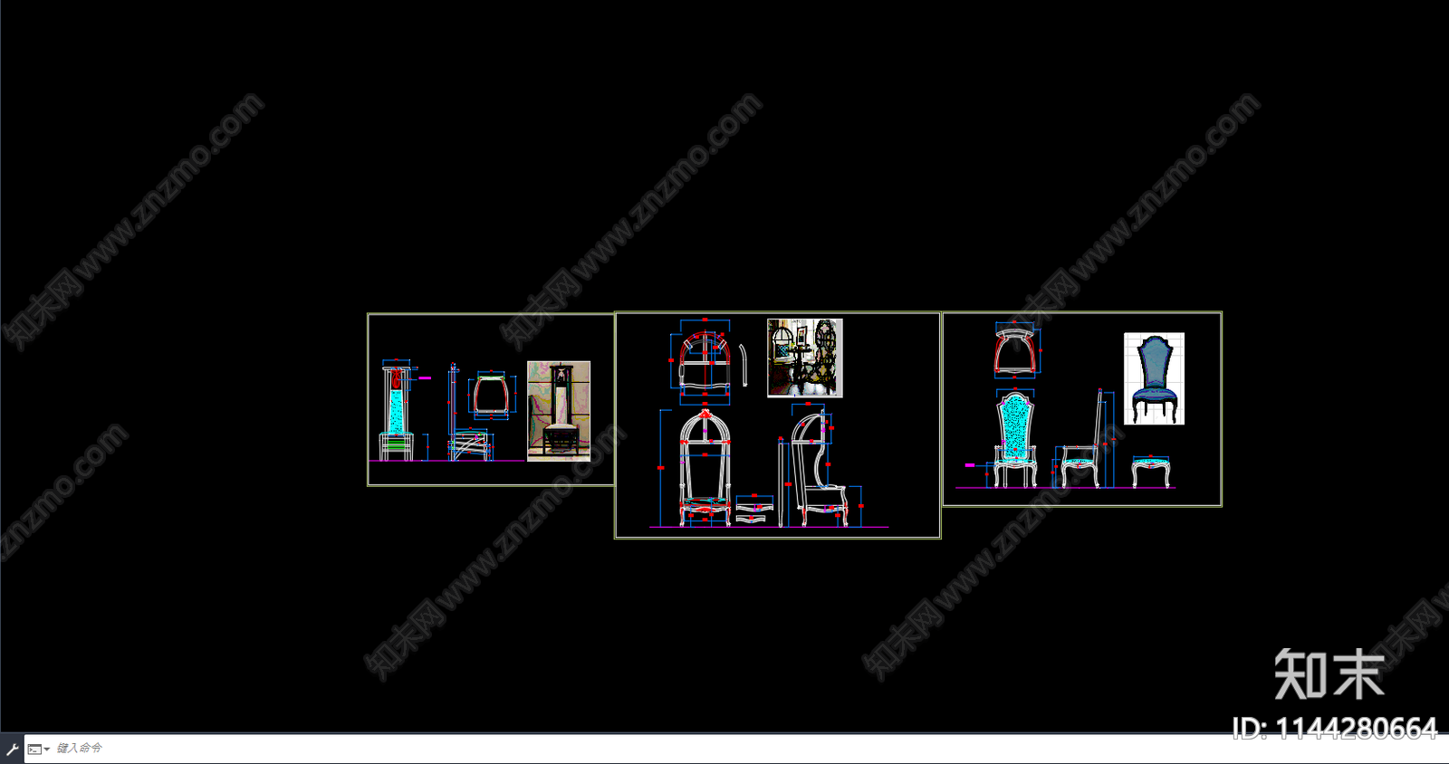 欧式书椅餐椅三视图cad施工图下载【ID:1144280664】