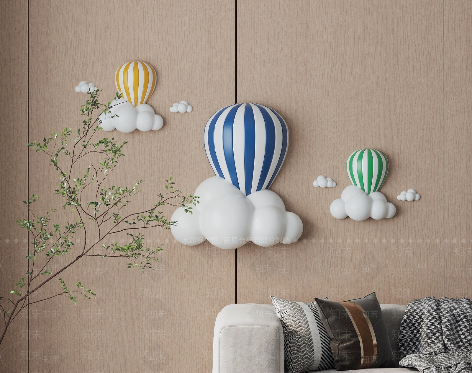 现代气球墙饰3D模型下载【ID:1144283631】