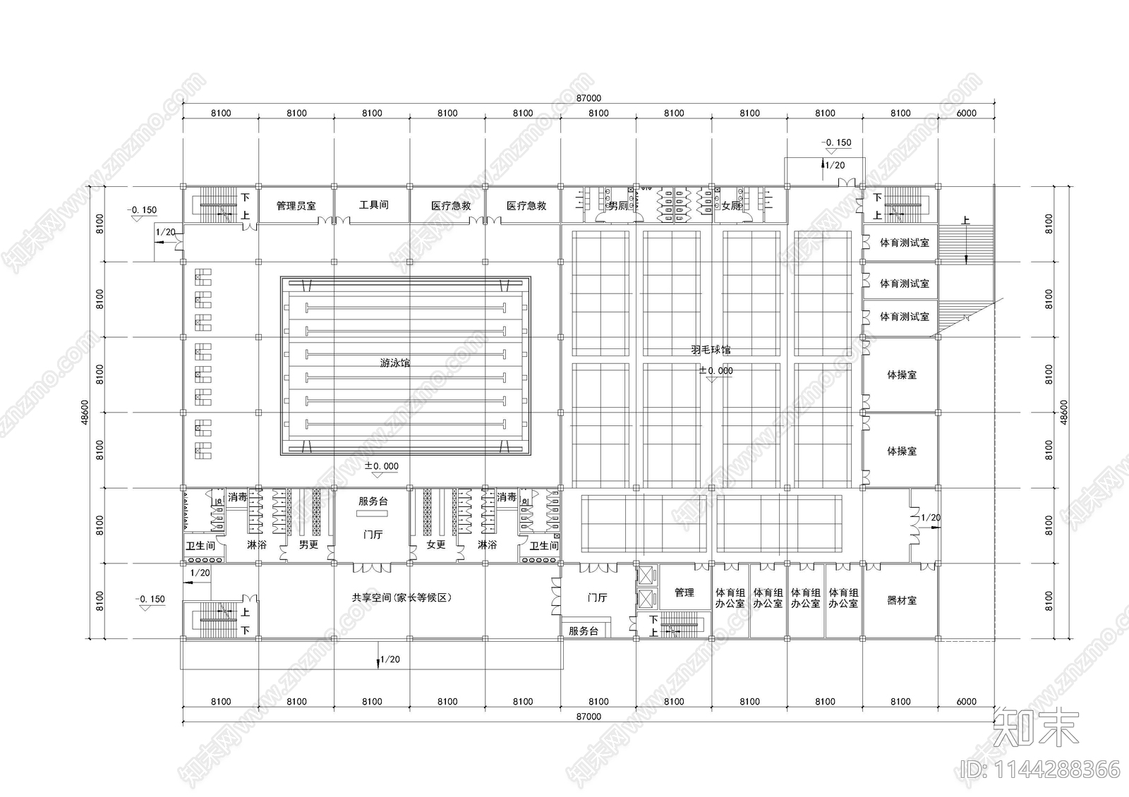 中学学校建筑cad施工图下载【ID:1144288366】