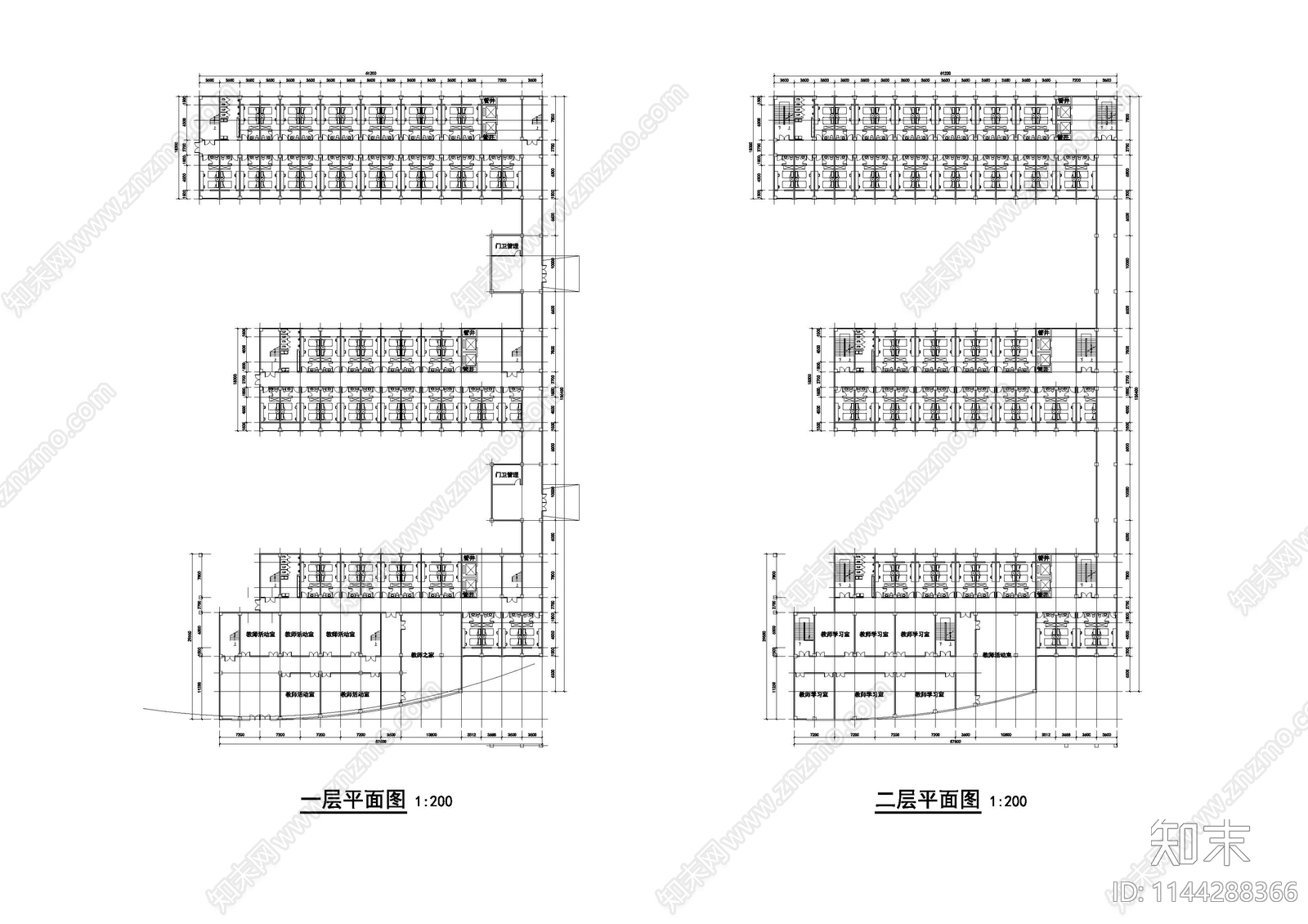 中学学校建筑cad施工图下载【ID:1144288366】