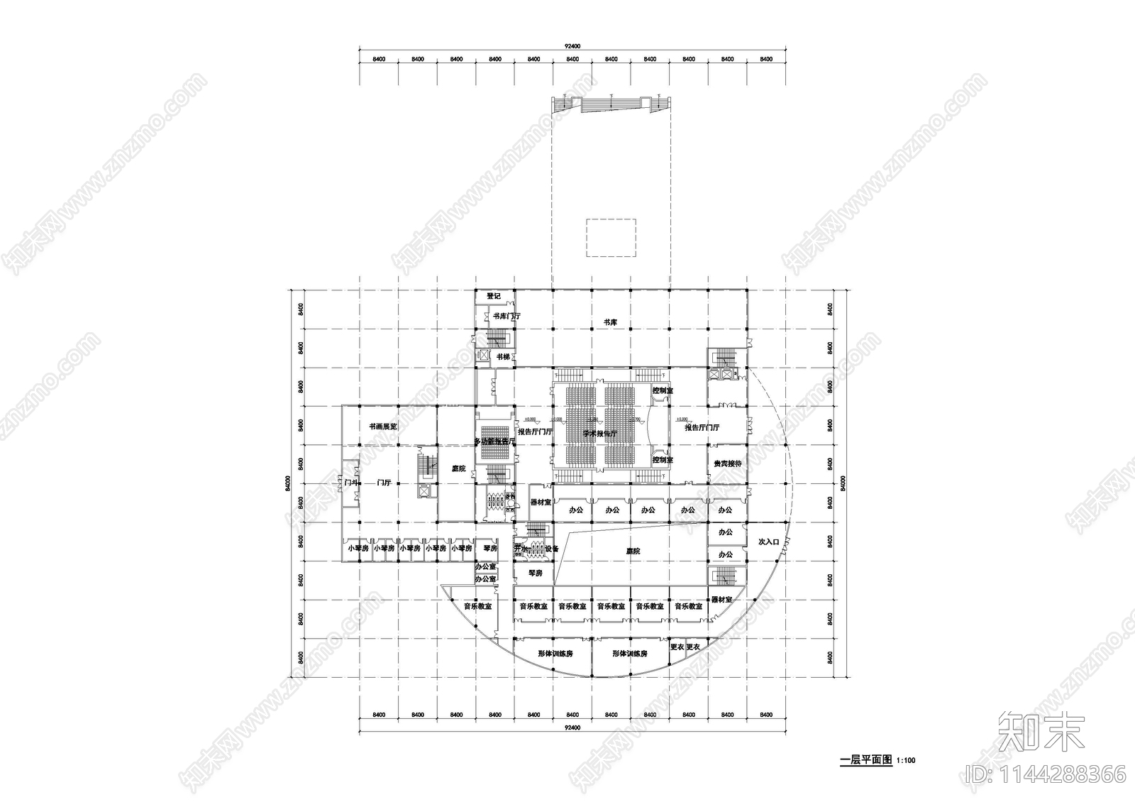 中学学校建筑cad施工图下载【ID:1144288366】