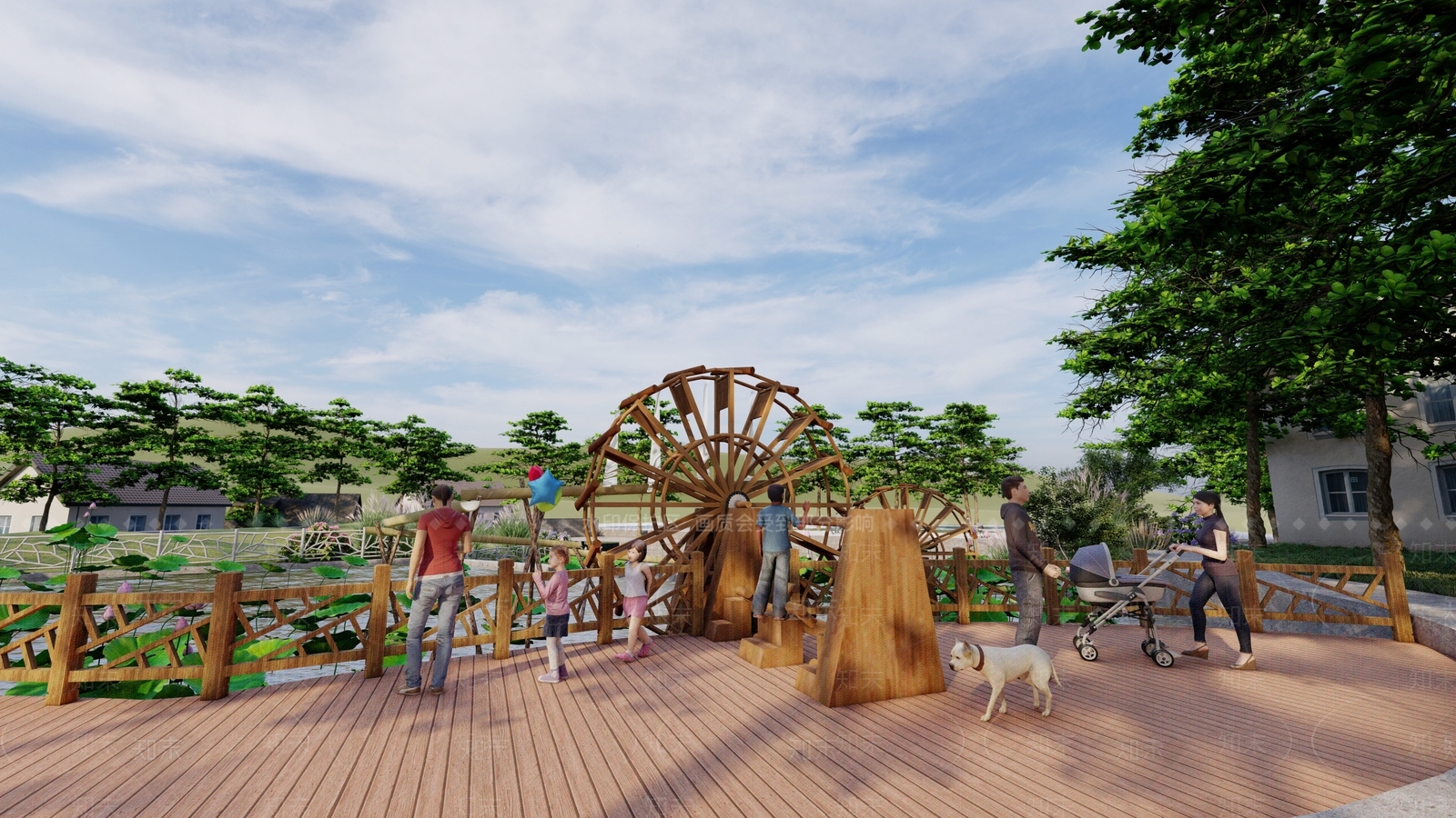 新中式乡村引水车SU模型下载【ID:1144376690】