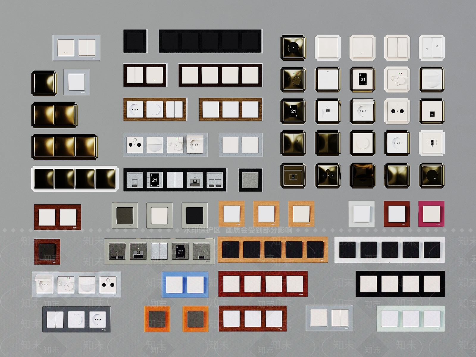 开关插座组合3D模型下载【ID:1144289978】