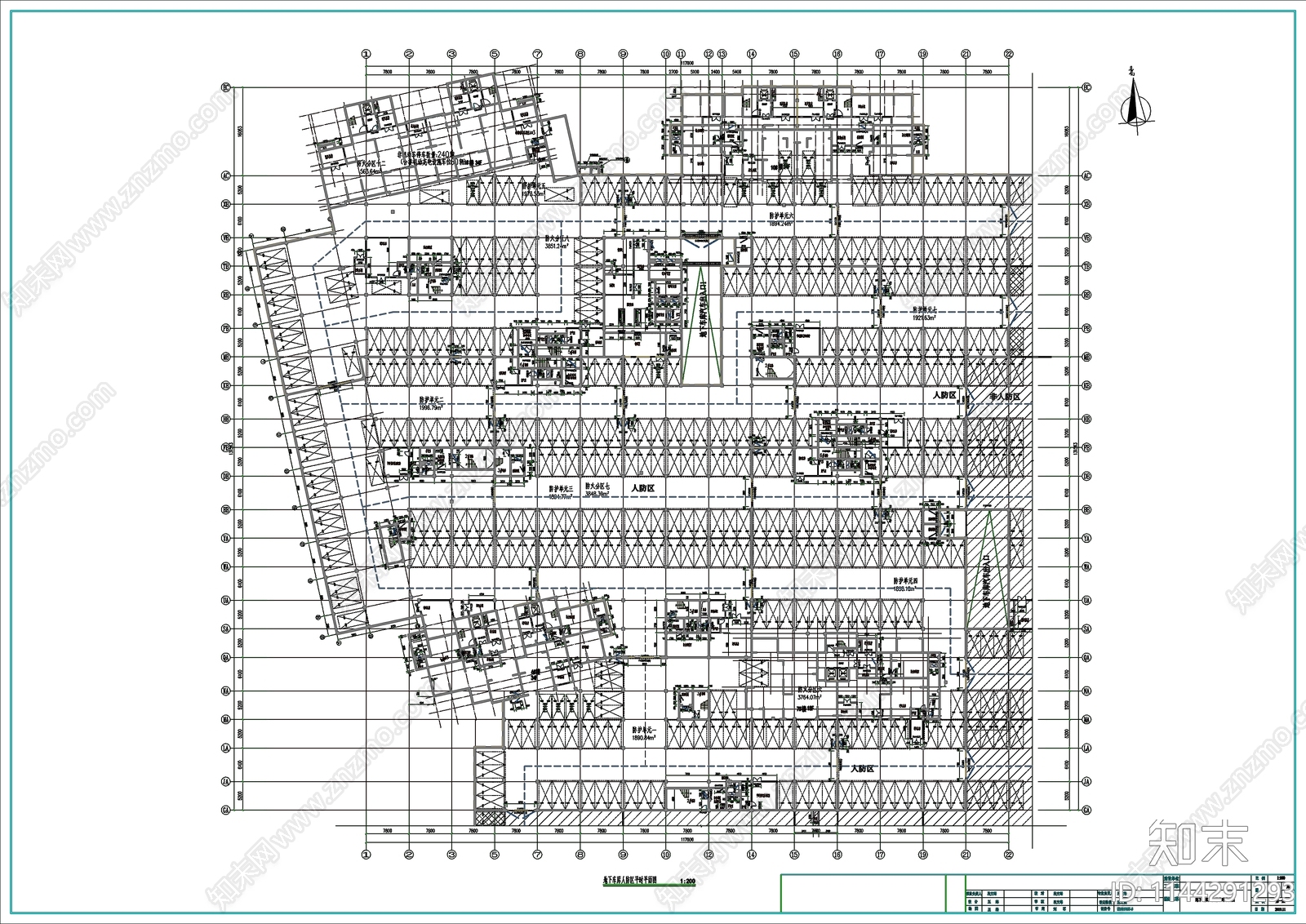 小区地下车库建筑cad施工图下载【ID:1144291293】