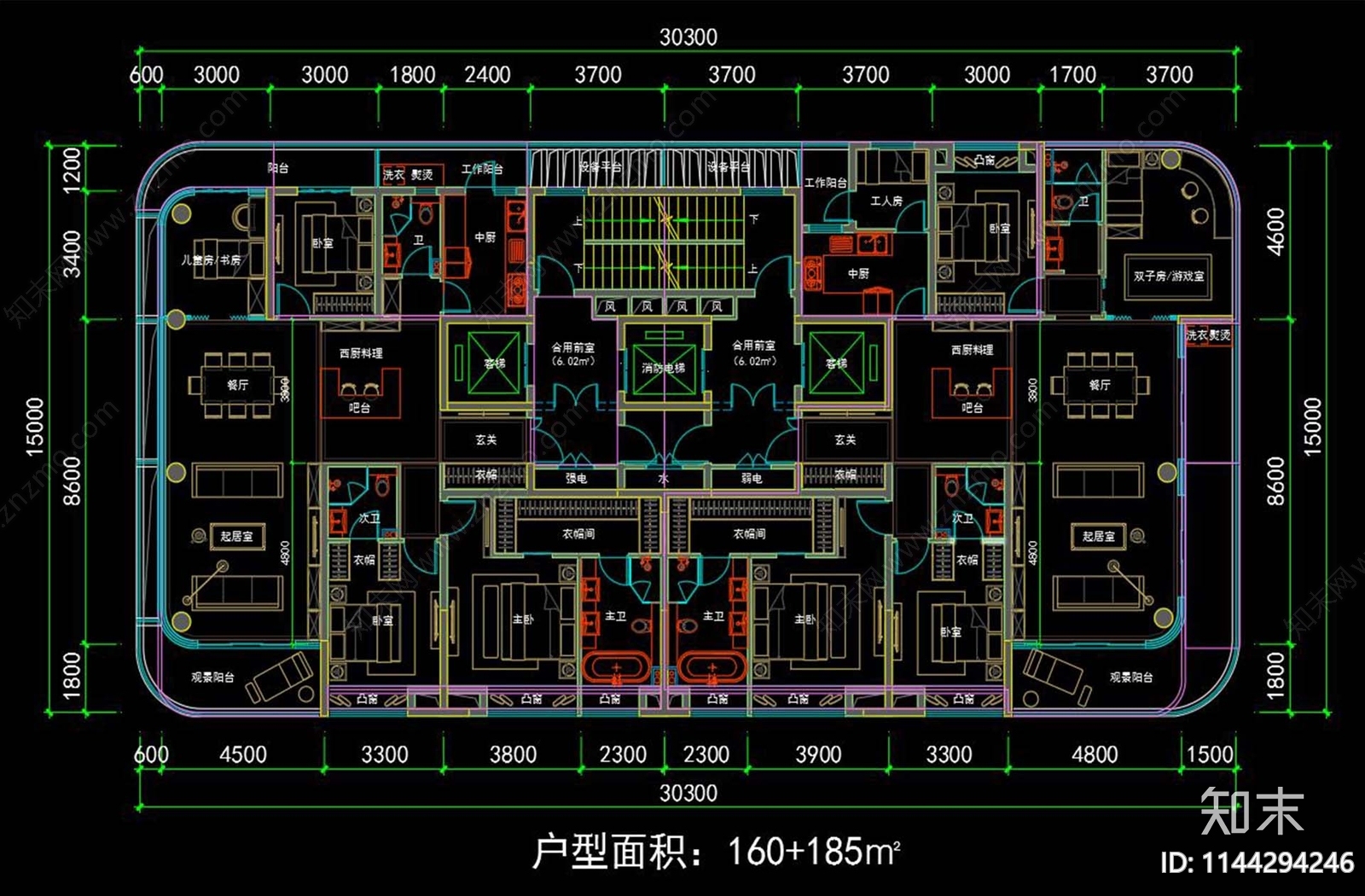 第四代住宅户型平面图施工图下载【ID:1144294246】