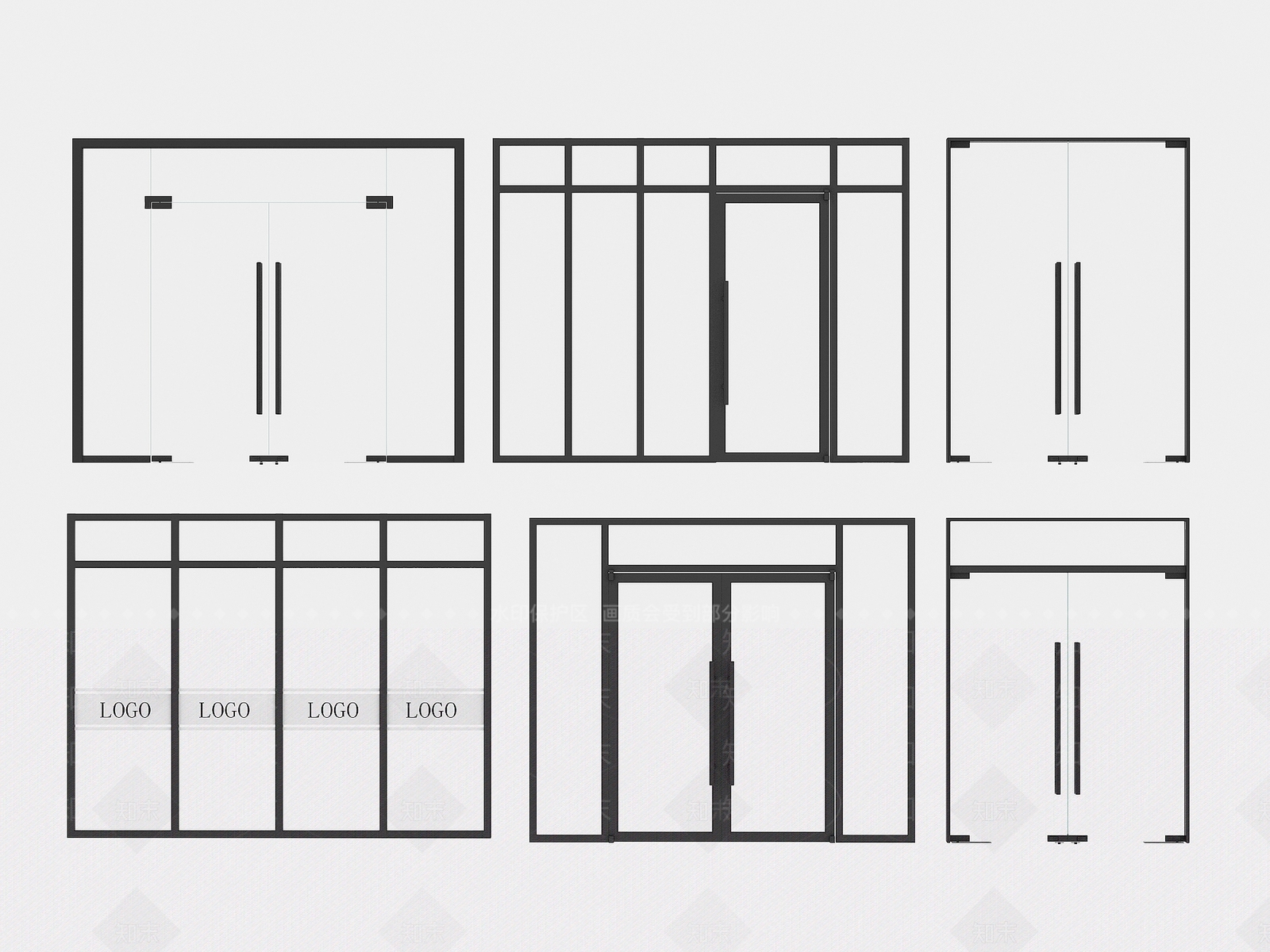 现代办公室玻璃门组合3D模型下载【ID:1144299340】