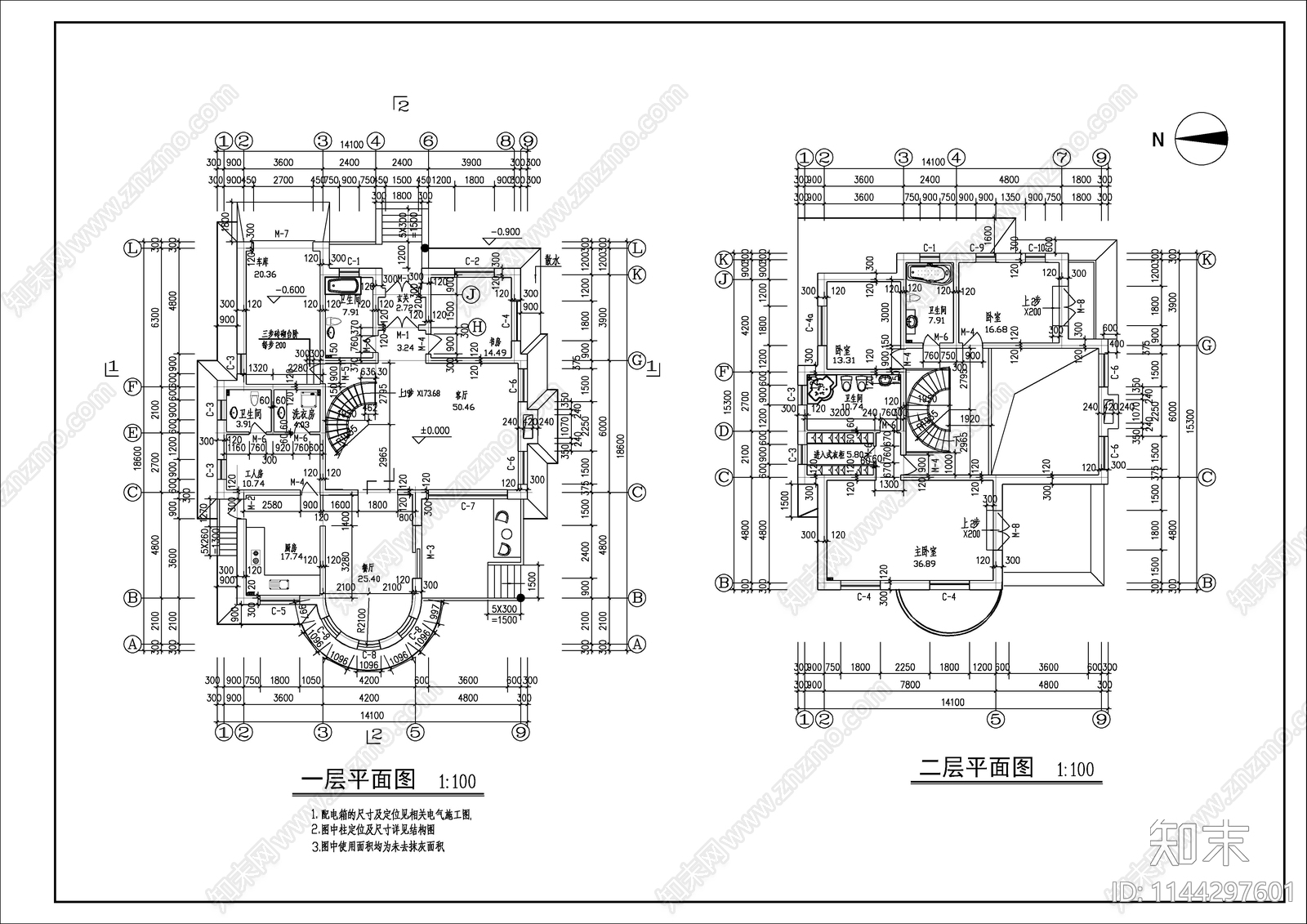 二层欧式风格别墅自建房建筑cad施工图下载【ID:1144297601】