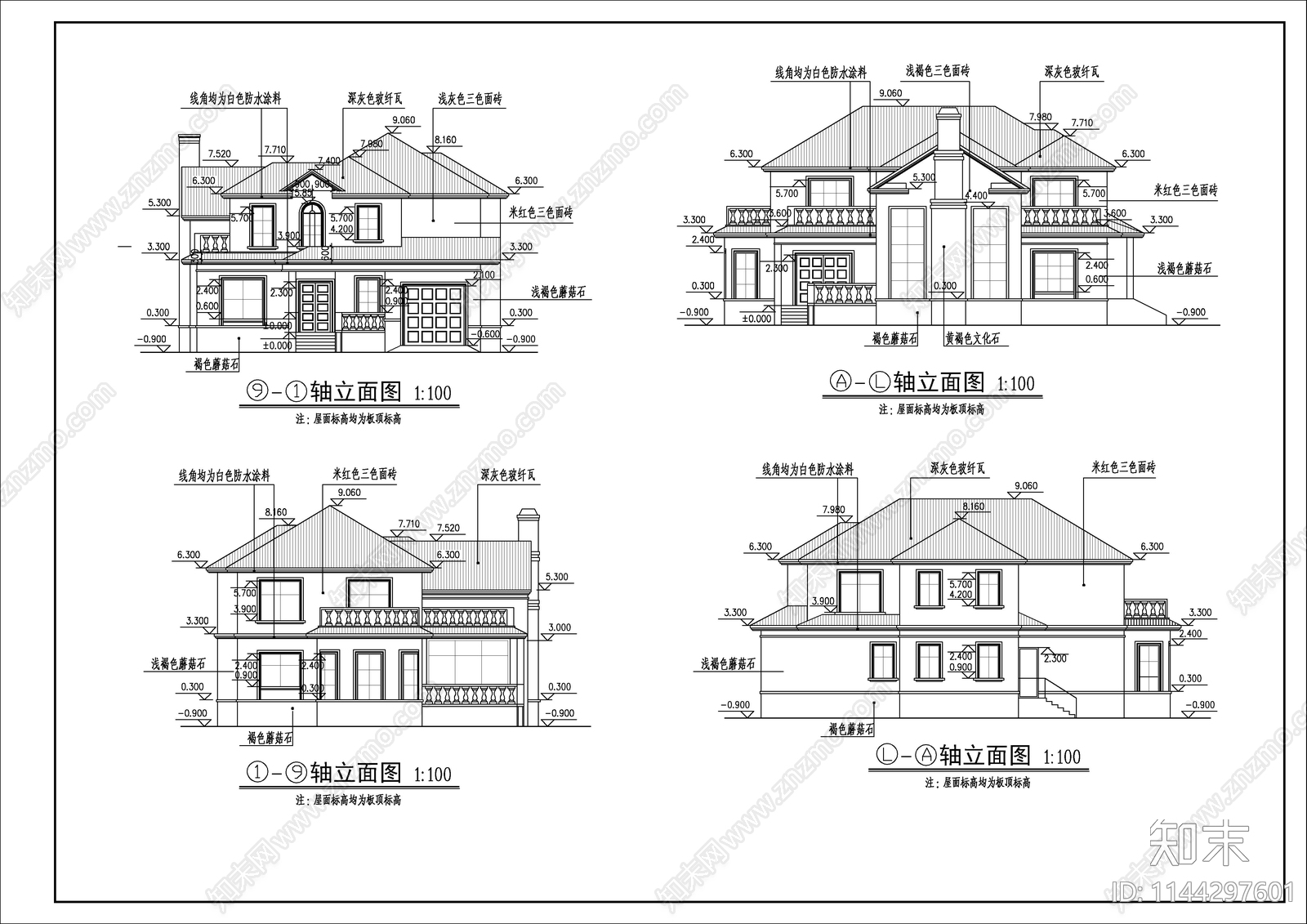 二层欧式风格别墅自建房建筑cad施工图下载【ID:1144297601】