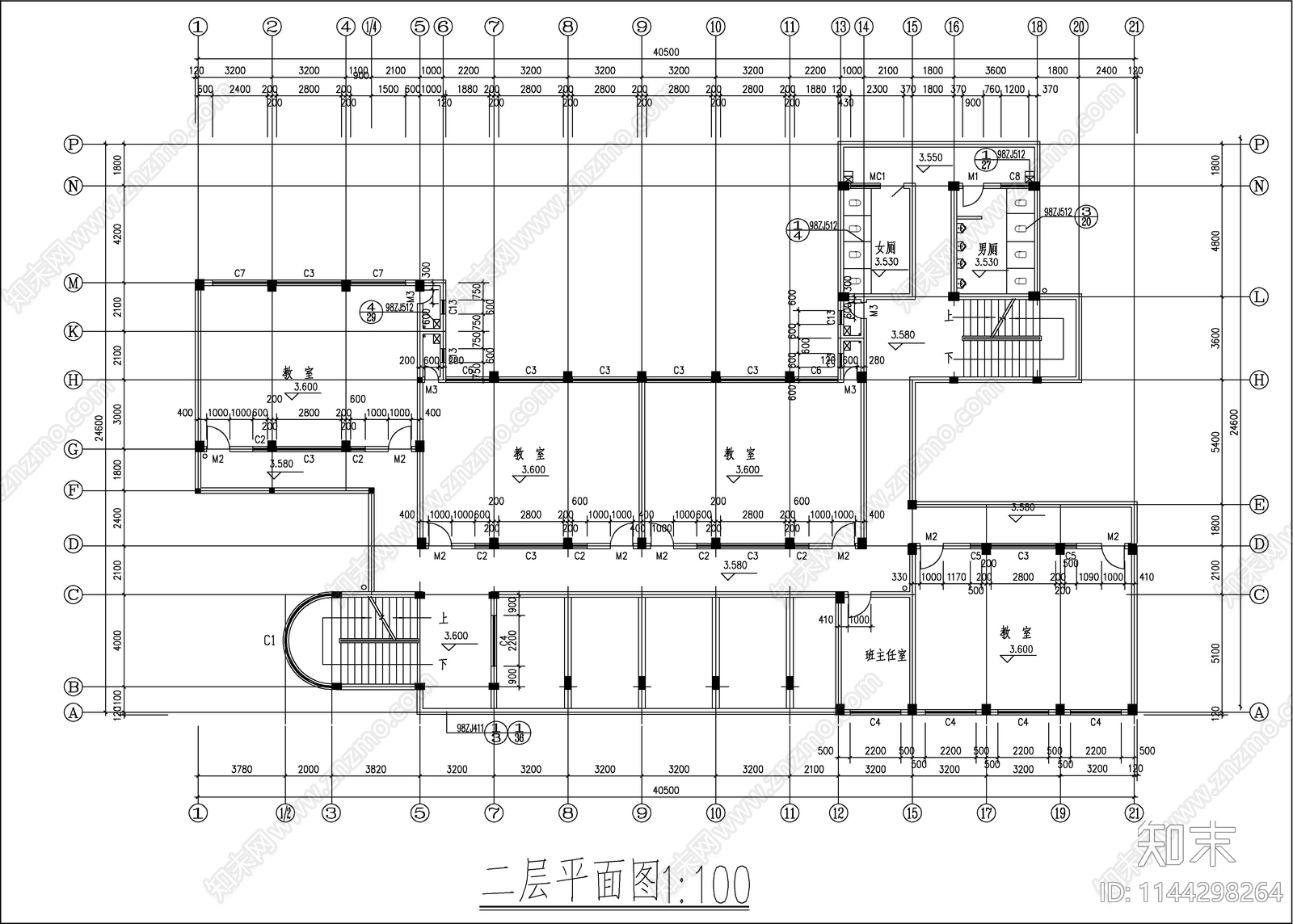 某高中教学楼建筑cad施工图下载【ID:1144298264】