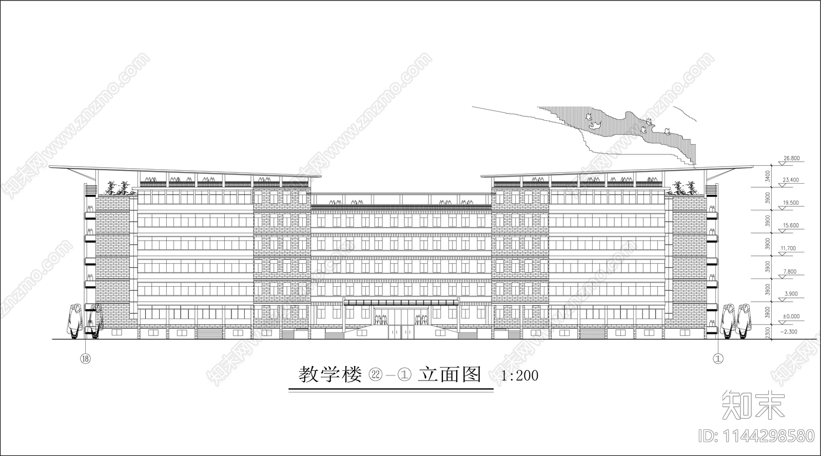 中学框架结构教学楼建筑cad施工图下载【ID:1144298580】