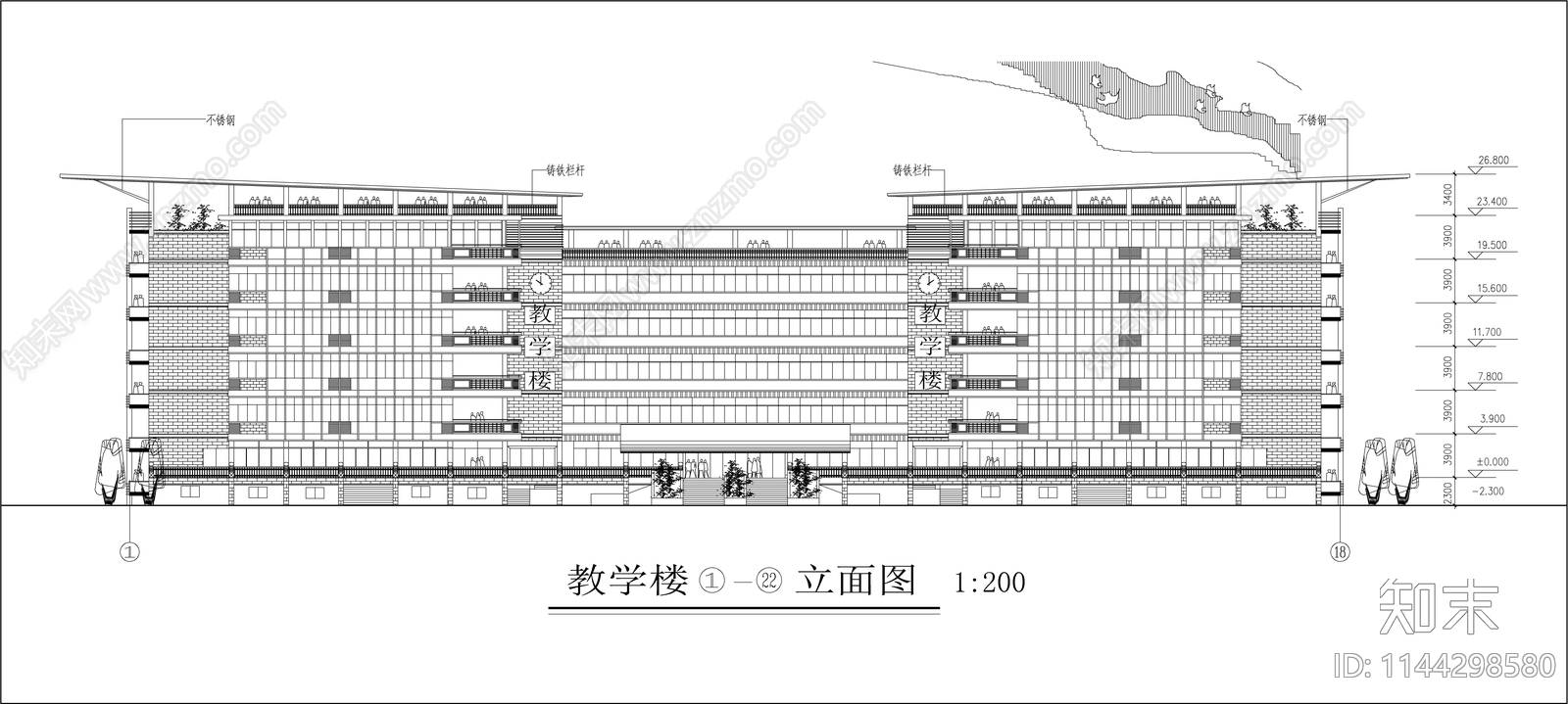 中学框架结构教学楼建筑cad施工图下载【ID:1144298580】