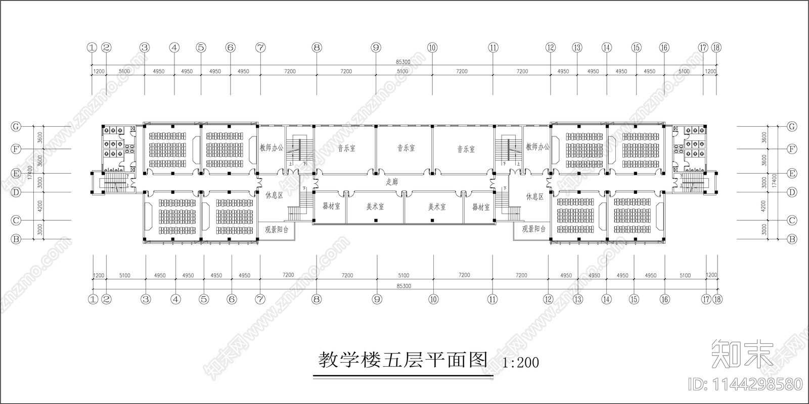 中学框架结构教学楼建筑cad施工图下载【ID:1144298580】