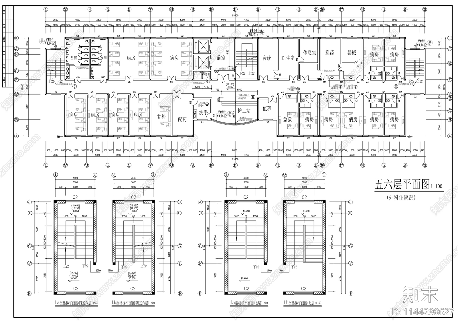 医院住院部建筑cad施工图下载【ID:1144298627】