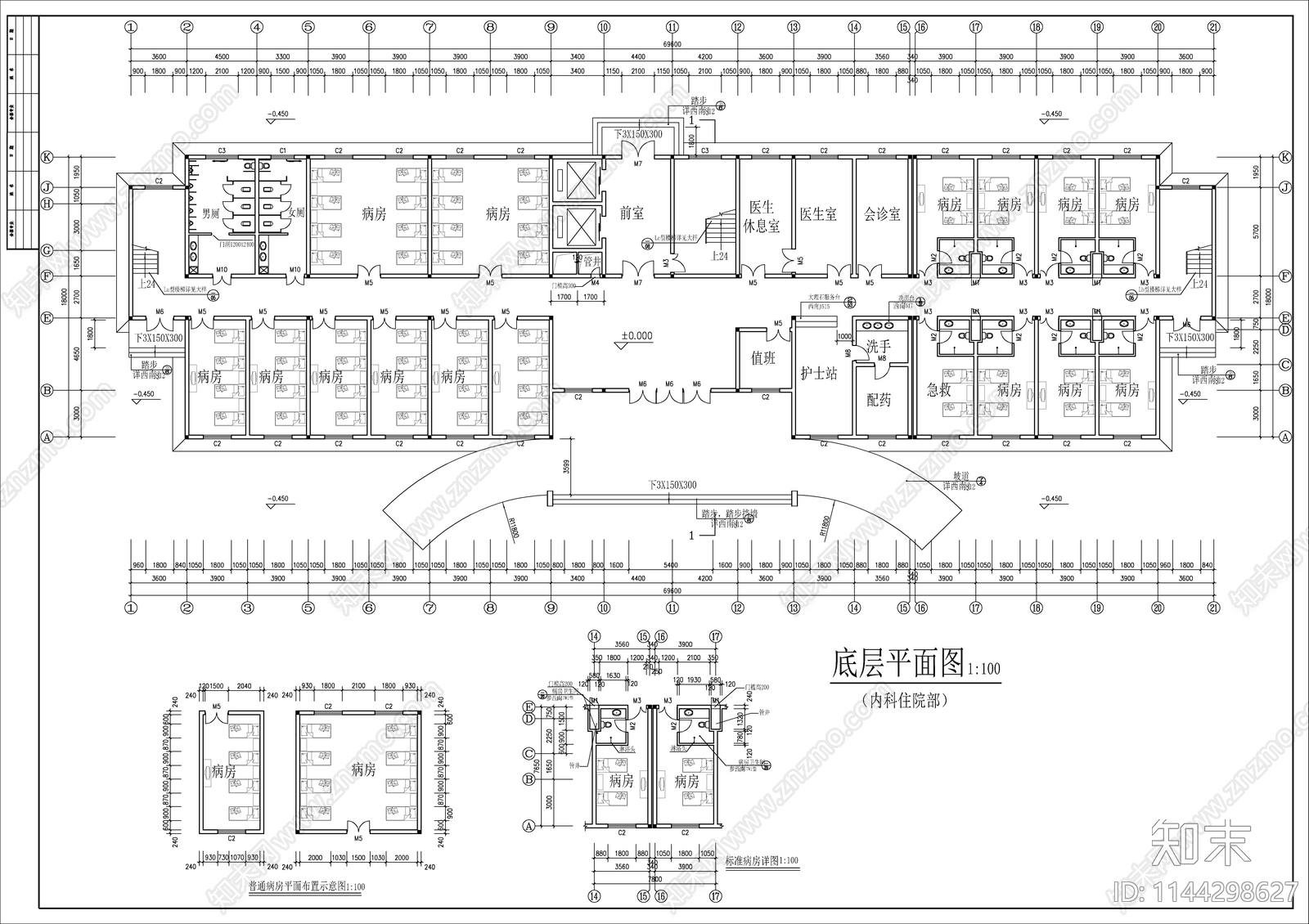 医院住院部建筑cad施工图下载【ID:1144298627】