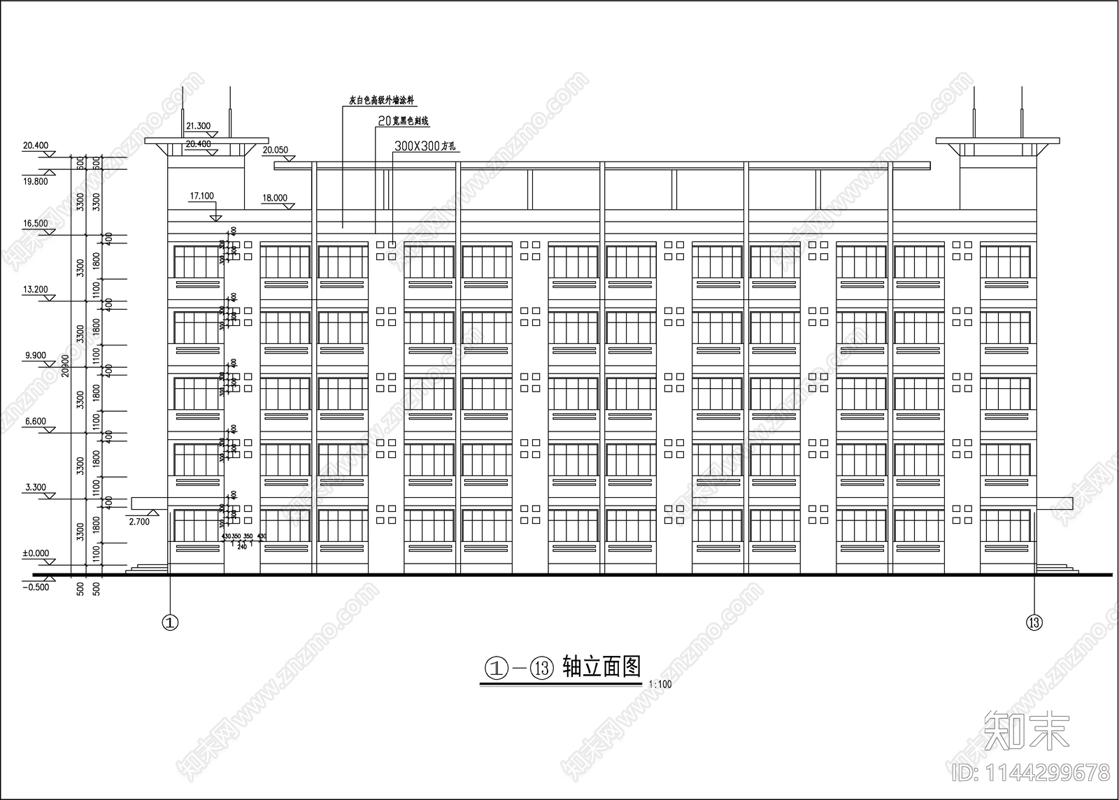 某中学宿舍楼建筑cad施工图下载【ID:1144299678】