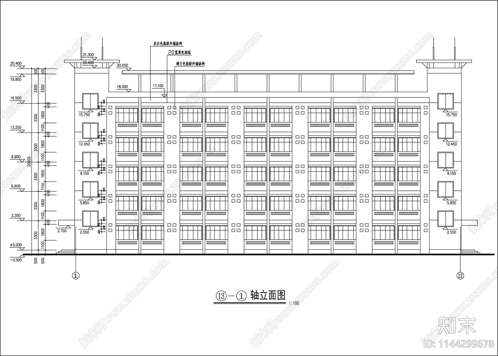 某中学宿舍楼建筑cad施工图下载【ID:1144299678】