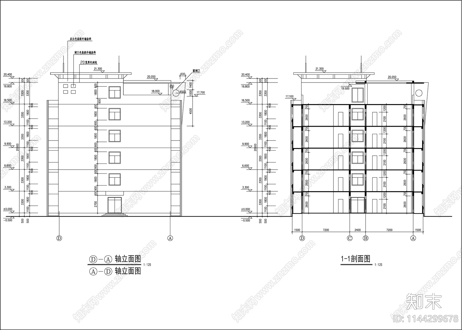 某中学宿舍楼建筑cad施工图下载【ID:1144299678】