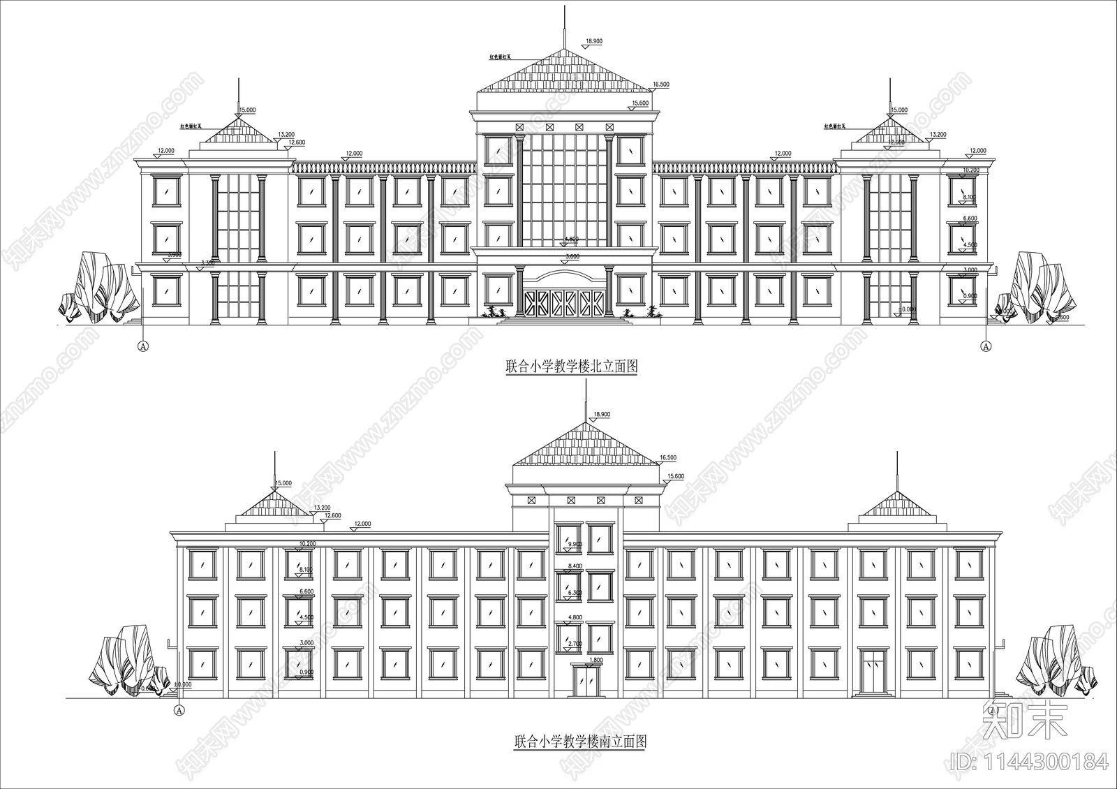 欧式小学教学综合楼建筑cad施工图下载【ID:1144300184】