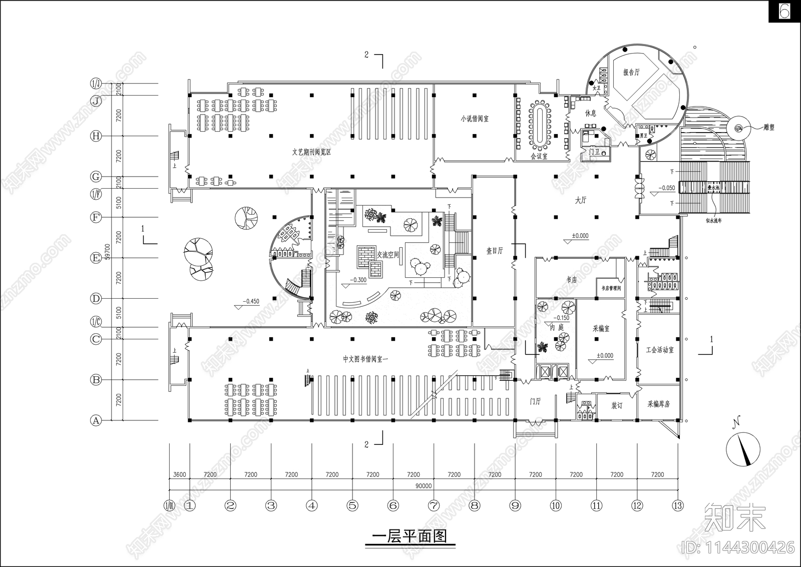 四川农大图书馆建筑cad施工图下载【ID:1144300426】