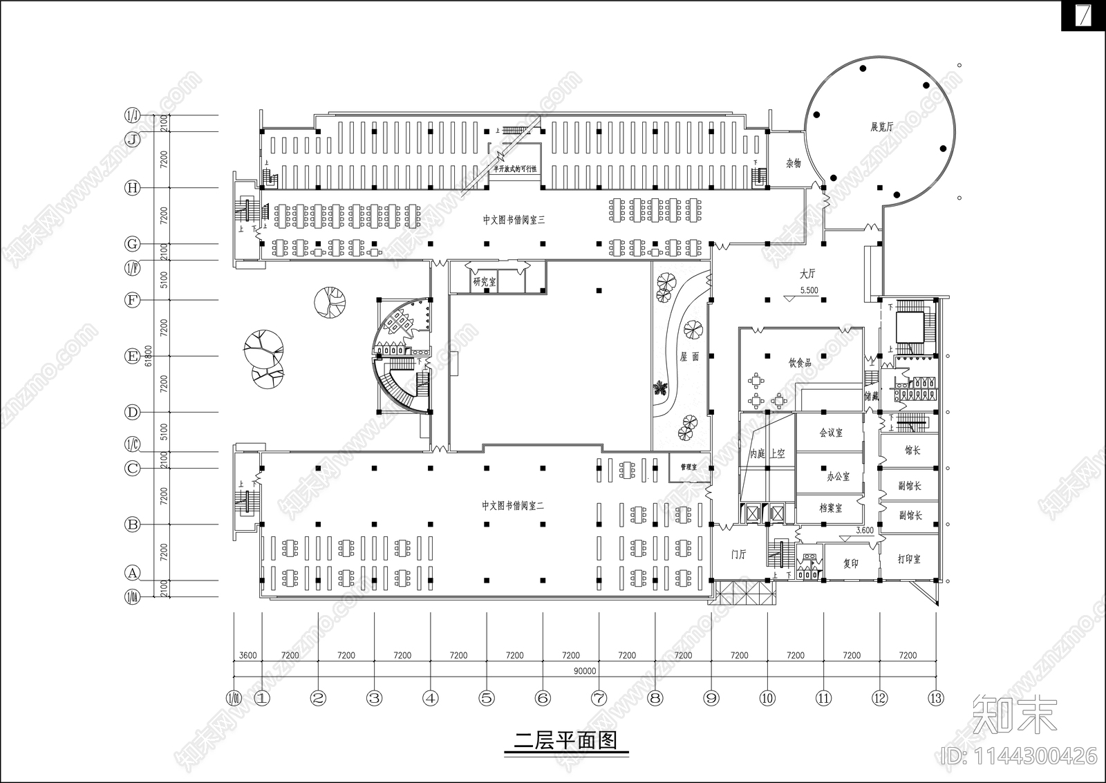 四川农大图书馆建筑cad施工图下载【ID:1144300426】