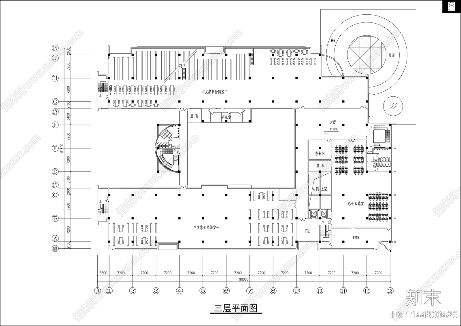 四川农大图书馆建筑cad施工图下载【ID:1144300426】